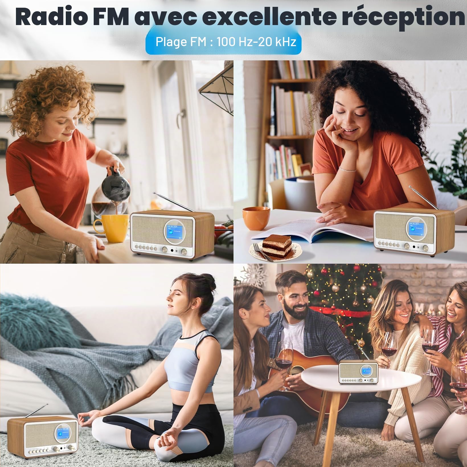 Wholede Radio DAB+/FM avec Bluetooth, radio numérique de cuisine, radio DAB Plus, radio avec télécommande, radio de cuisine, radio-réveil avec minuterie de sommeil, alarme Snooze - USB/AUX-IN, noir