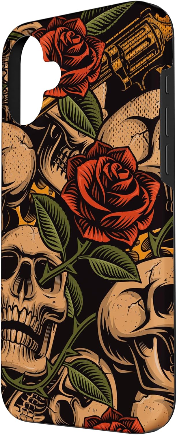 Skull Roses Red Retro Style Traditional Flash Tattoo Design Case for iPhone 16 Plus