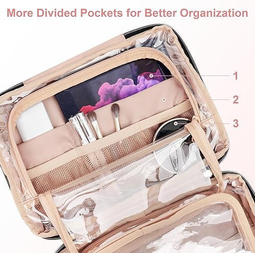 Miniatura 3 de Everfun Neceser colgante de viaje para mujeres que viajan con compartimento a prueba de fugas, organizador de cosméticos de maquillaje, kit de