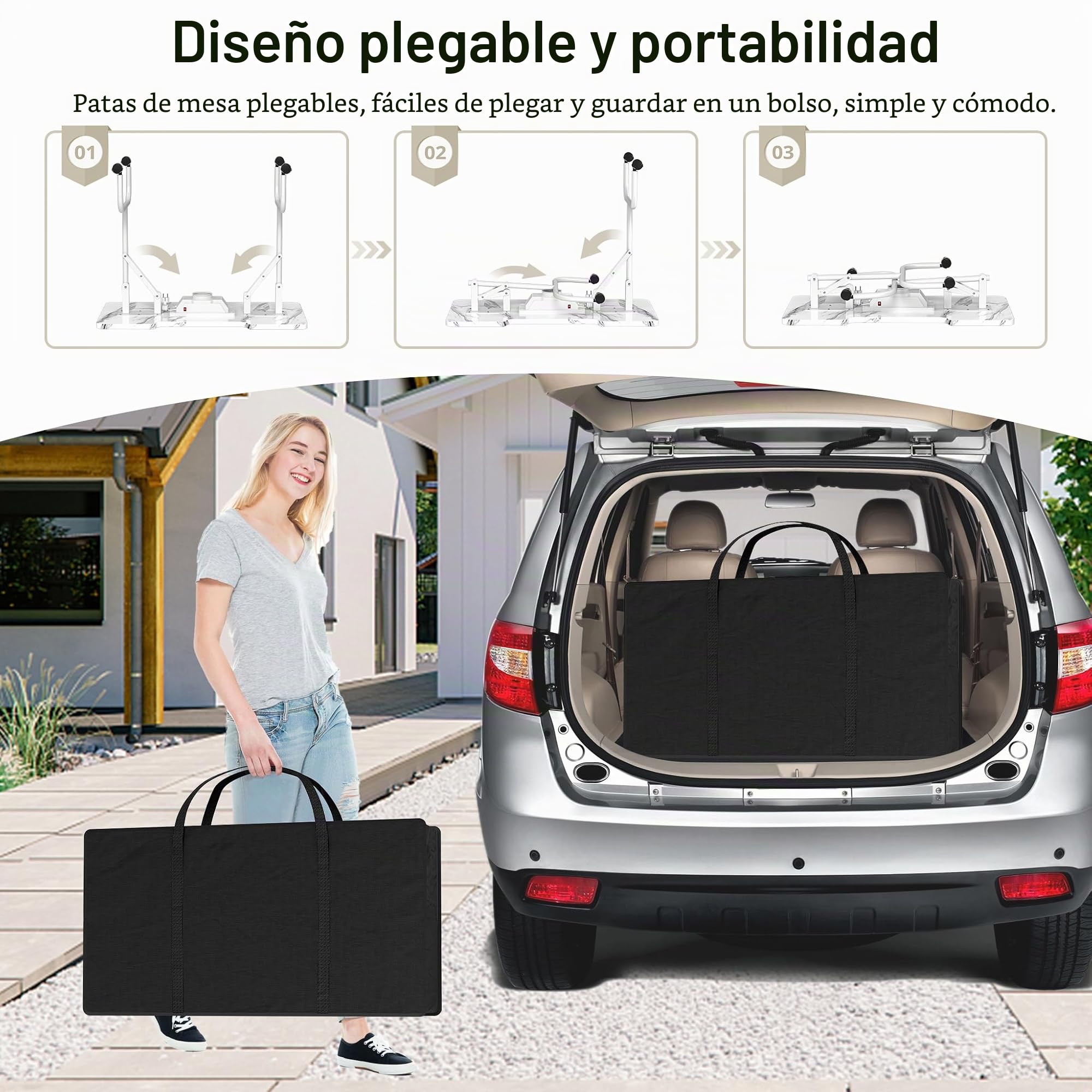Froadp 94 x 48 x 72 cm Mesa de manicura con succión plegable mesa de uñas plegable mesa de estudio con ruedas cojín de mano cajón y bolsa de almacenamiento mesa de manicura para salón de uñas, vetas