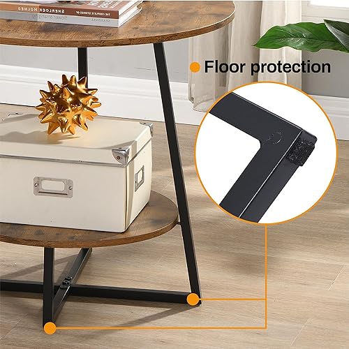Miniatura 9 de D&H FURNIMMT Mesa auxiliar de sala de estar de 20 pulgadas para espacios pequeños, mesas auxiliares redondas de madera de 2 niveles con estante de