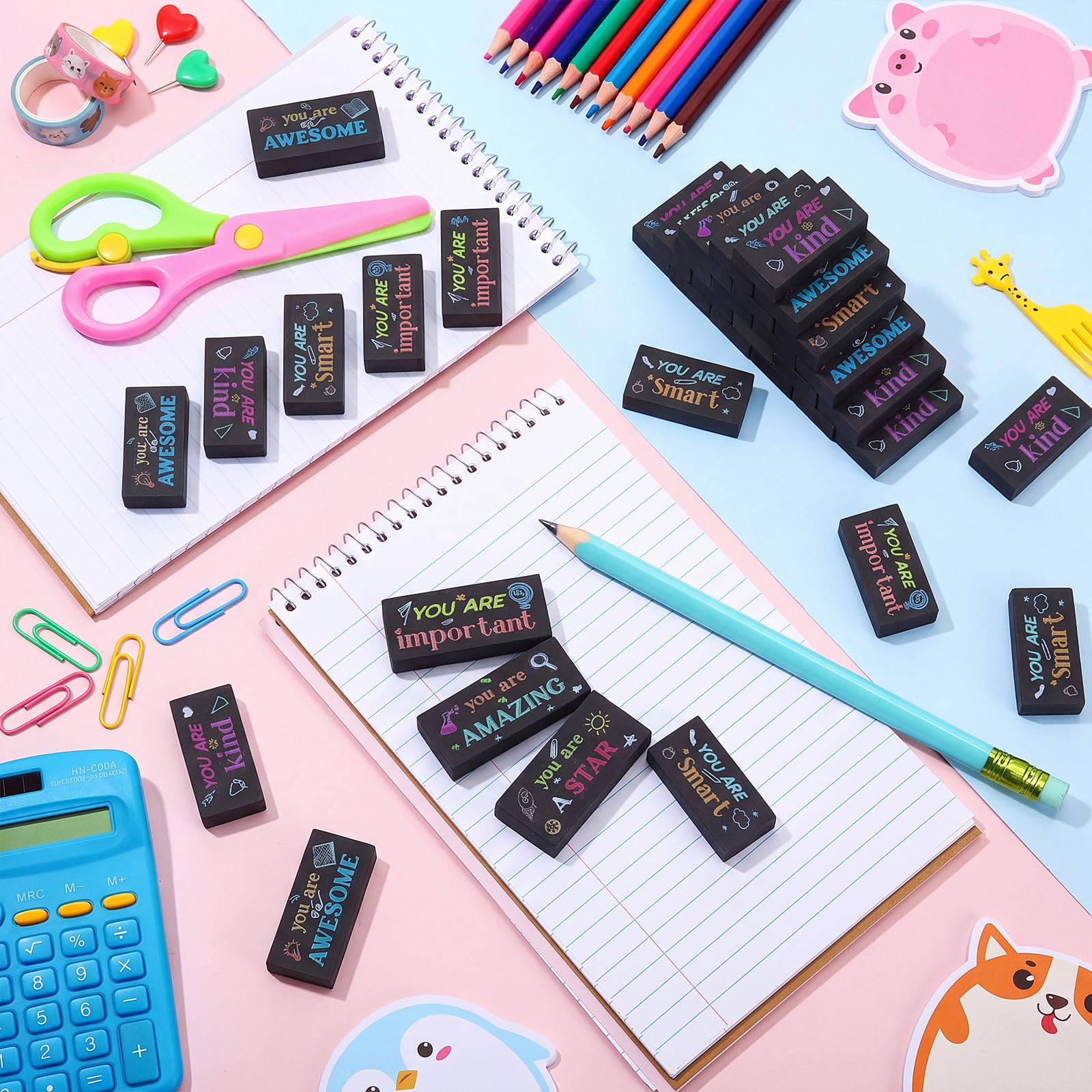 Resurhang 180 Stück Radiergummis für Kinder, inspirierende Bleistift-Radiergummis, Großpackung zum Zeichnen, motivierend, großer Radiergummi, Schulbedarf für Klassenzimmer, Schulanfang, Büro