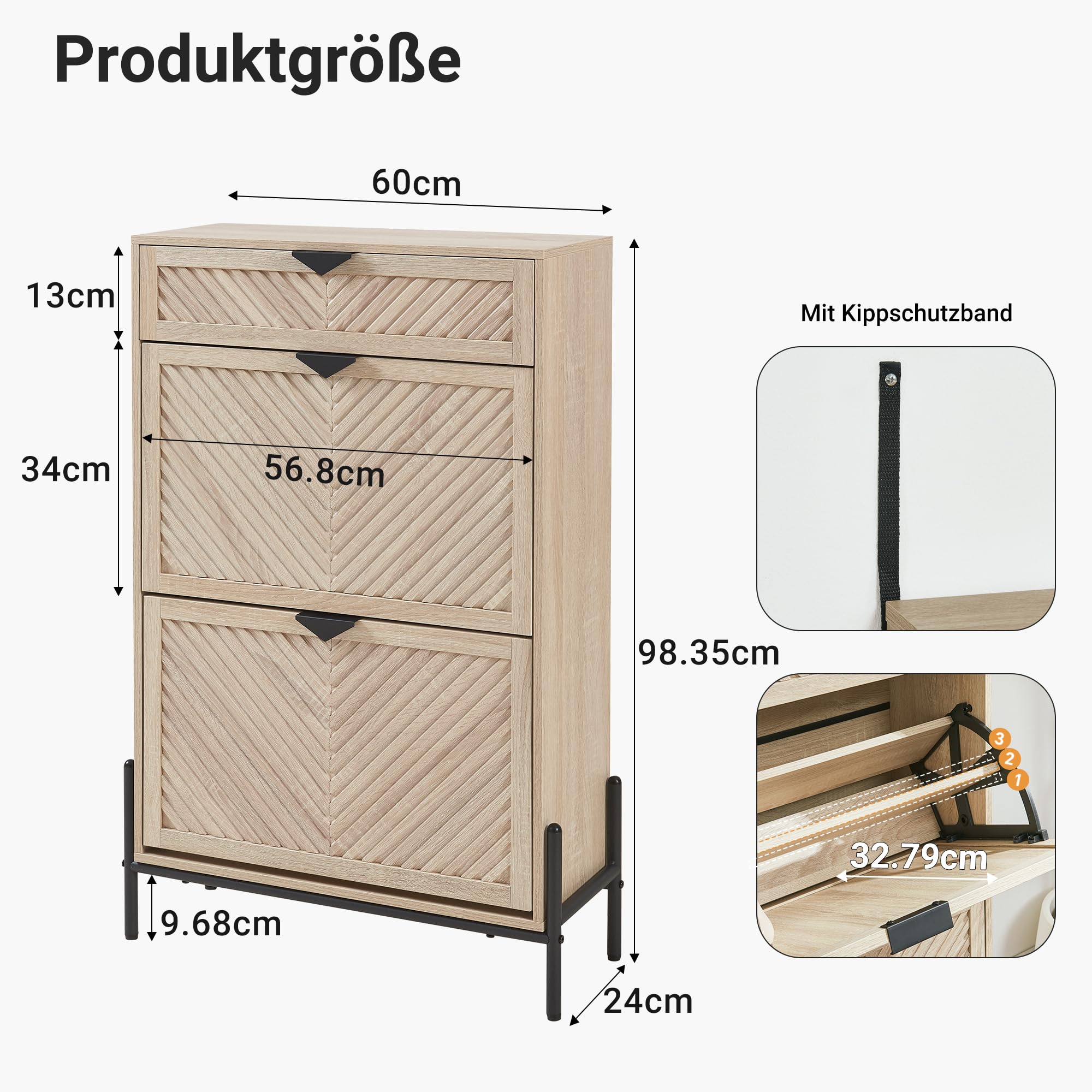 Schmaler Schuhschrank Schuhregal 2 Klappen Schublade, Eiche
