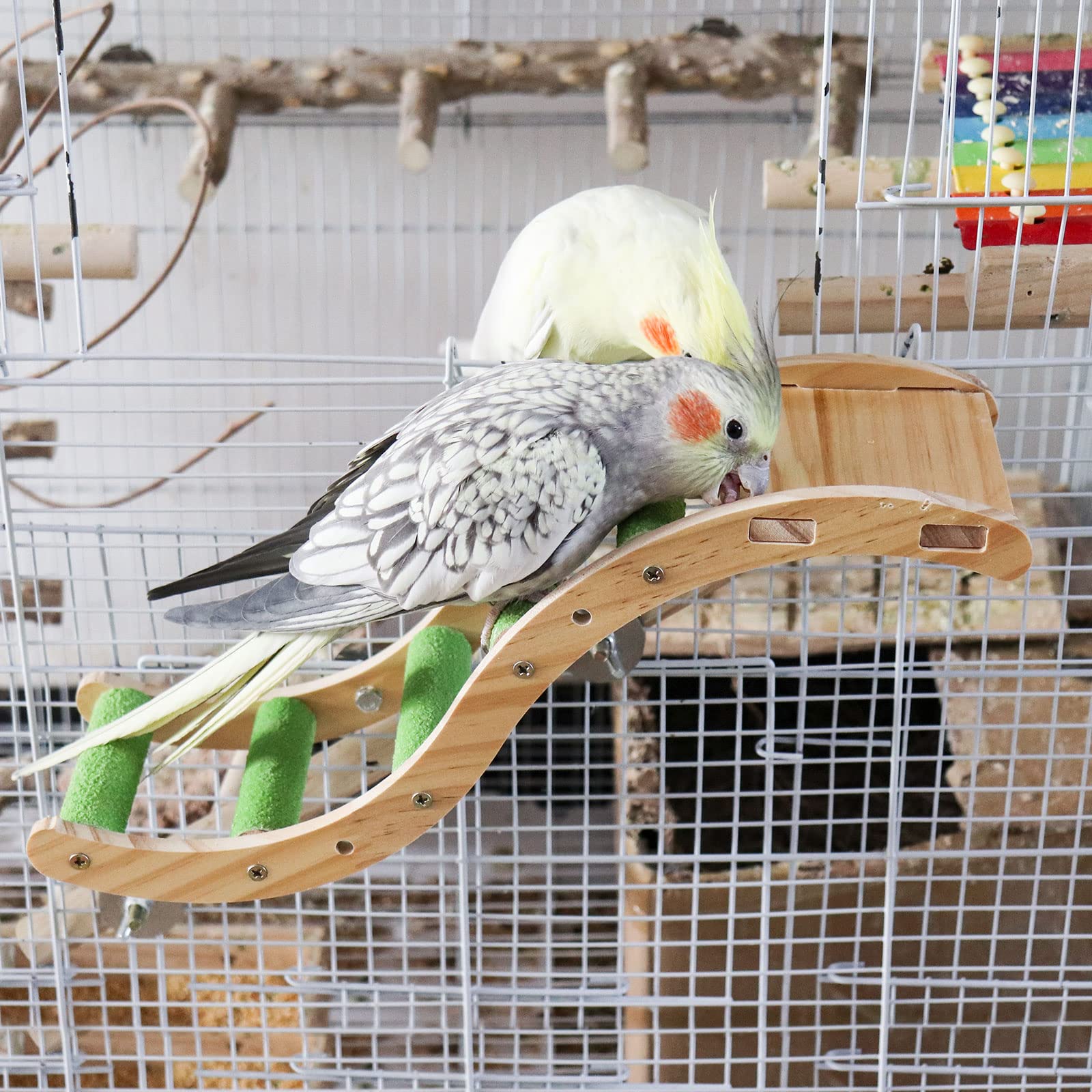 Hamiledyi Vogelleiter Aus Naturholz Mit Kauspielzeug – Kletterbrücke Für Papageien, Sittiche & Wellensittiche