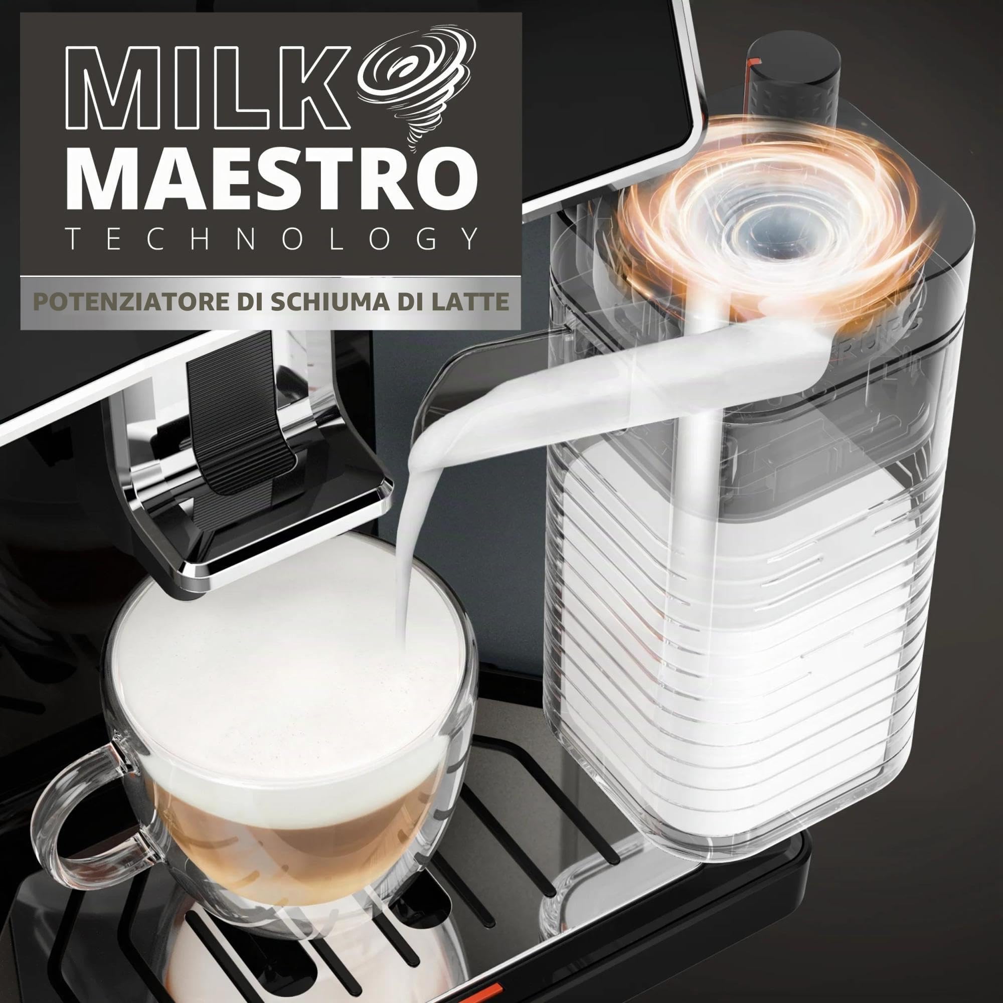 Krups Sensation Milk M50, Macchina Caffè Chicchi con Touch Screen Intuitivo, Tecnologia Milk Maestro per Creare 6 Bevande, Serbatoio del Latte Integrato, Pulizia Automatica, 1450 W, EA912E, Argento