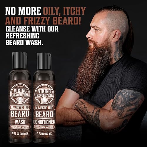 Miniatura 3 de Viking Revolution Lavado de barba y acondicionador de barba para hombres con aceite de argán y aceite de jojoba, suavizante y fortalecedor para el