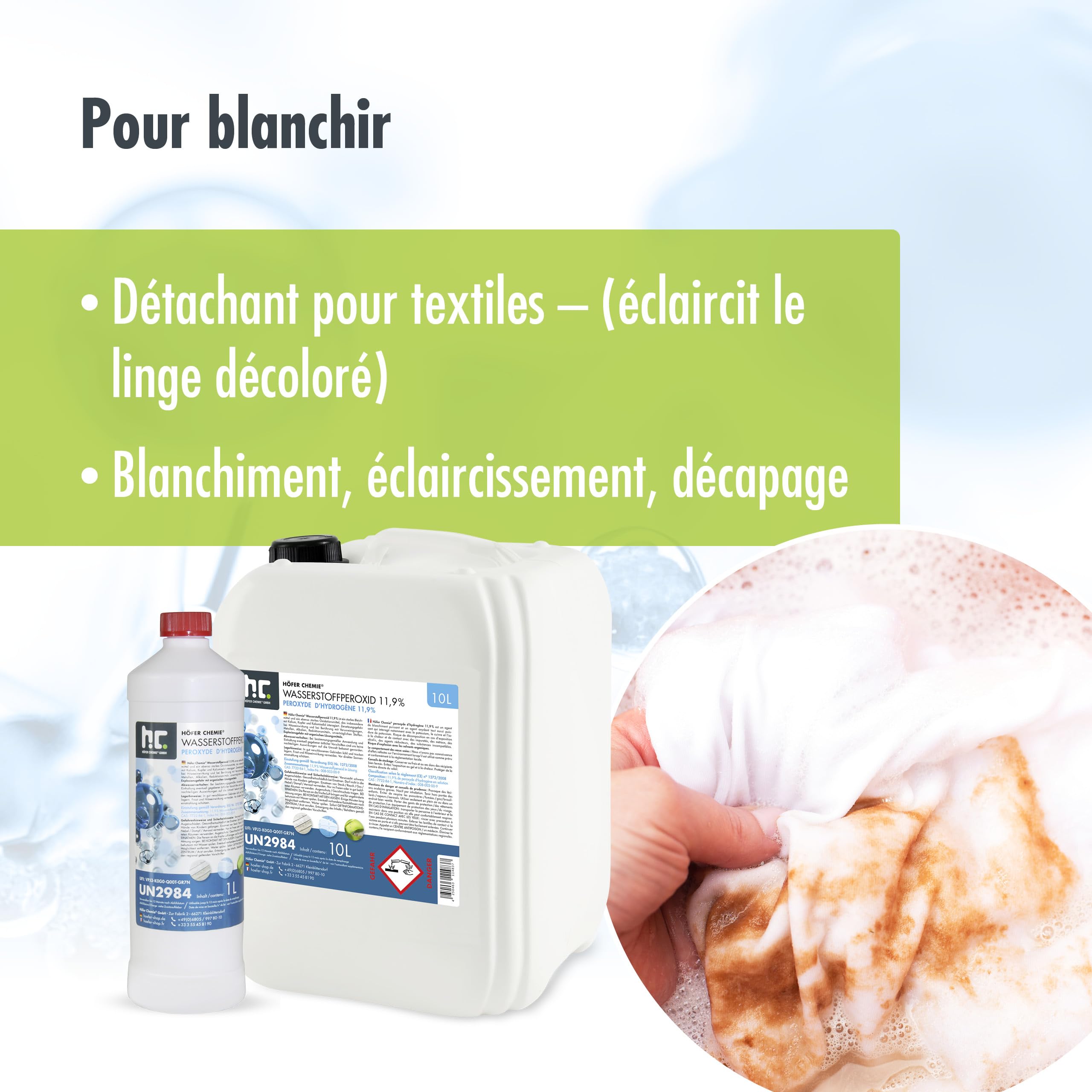 Höfer Chemie® Peroxyde d'hydrogène 11,9% – Bidon de (4 x 10 l) Stabilisé avec Bouchon de Sécurité