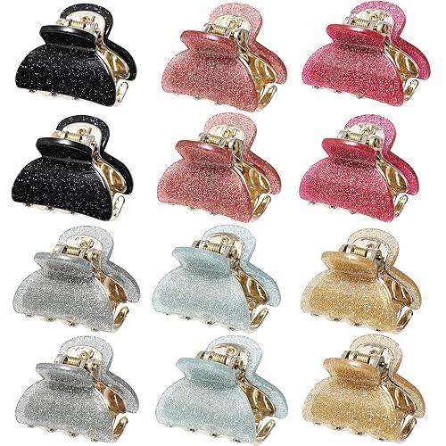 12 pinzas pequeñas para el cabello para mujeres y niñas de 1.5 pulgadas, lindas pinzas para el cabello con lentejuelas brillantes para cabello