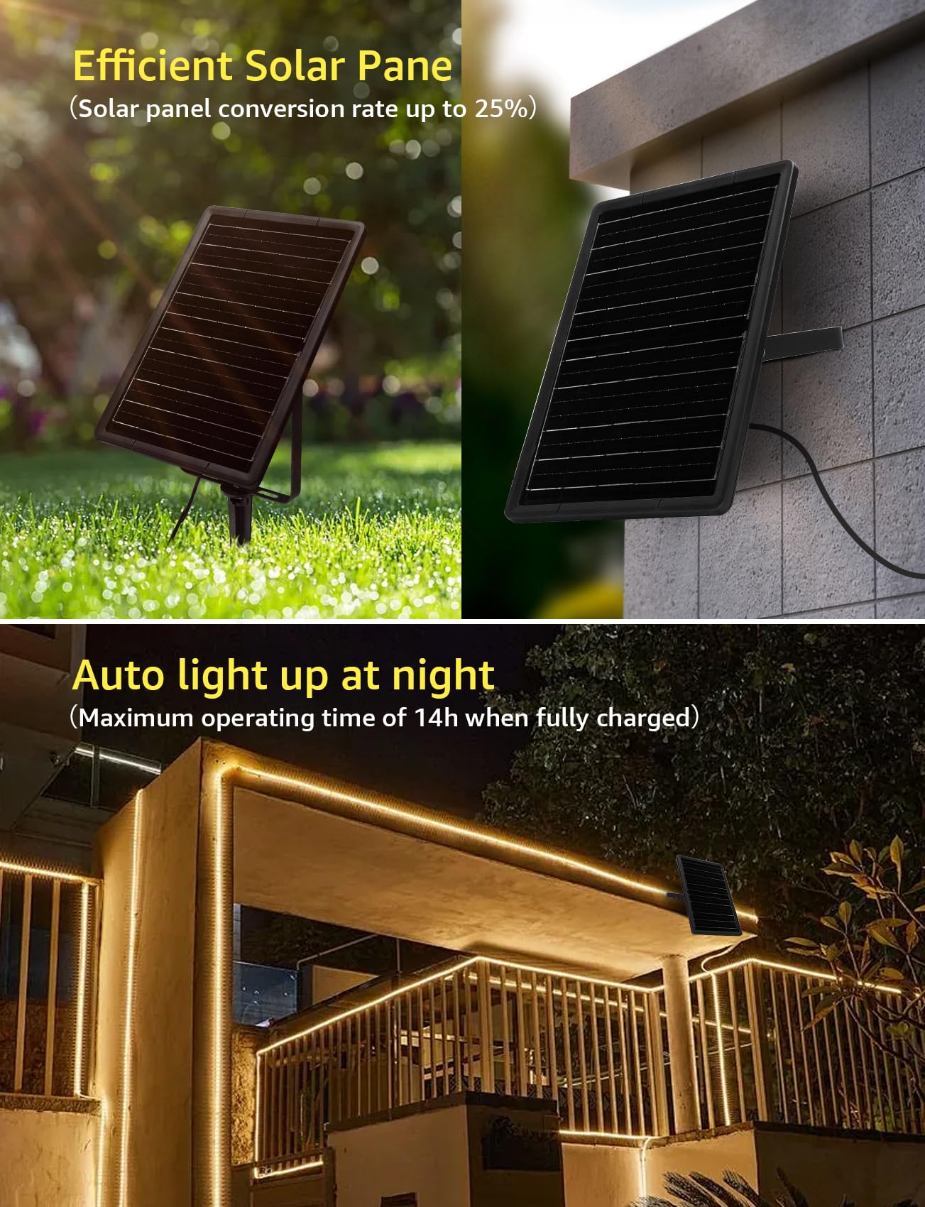 Aigostar Tira LED Solar 200W con Control Remoto,Luces LED Habitación/Exterior 20M 2000LM,Tira LED Solar Exterior Impermeable IP65,2700K Luz Calida,Luces de Para Jardín,Patio,Camino,Fiesta,Escalera