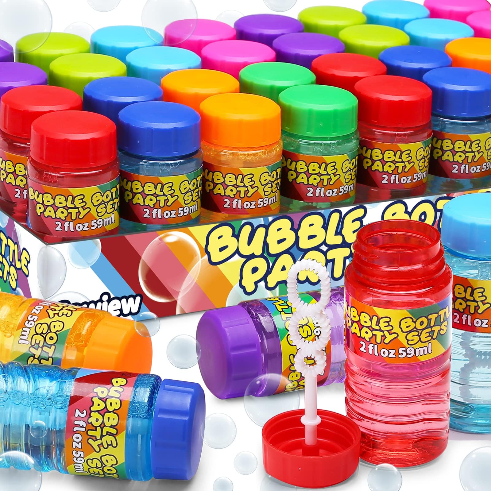 32 Pack Bubble Bottles Bulk for Kid (8 Colors)