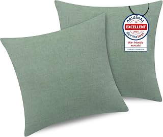 ATsense 2er Set Kissenbezug 45x45 cm - 100% Gewaschene Baumwolle, Einfarbig Grün Kopfkissenbezug mit Reißverschluss, Oeko-TEX Zertifiziert Weich, Nicht Lleicht Verformbar