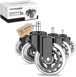 RAVN HAMAN Set of 5 Office chair wheels 11 mm x 22 mm black - - Hard floor castors up to 250 kg - - Scratch-free swivel chair castors - - Rollerblade style - - Rubber castors for office chairs