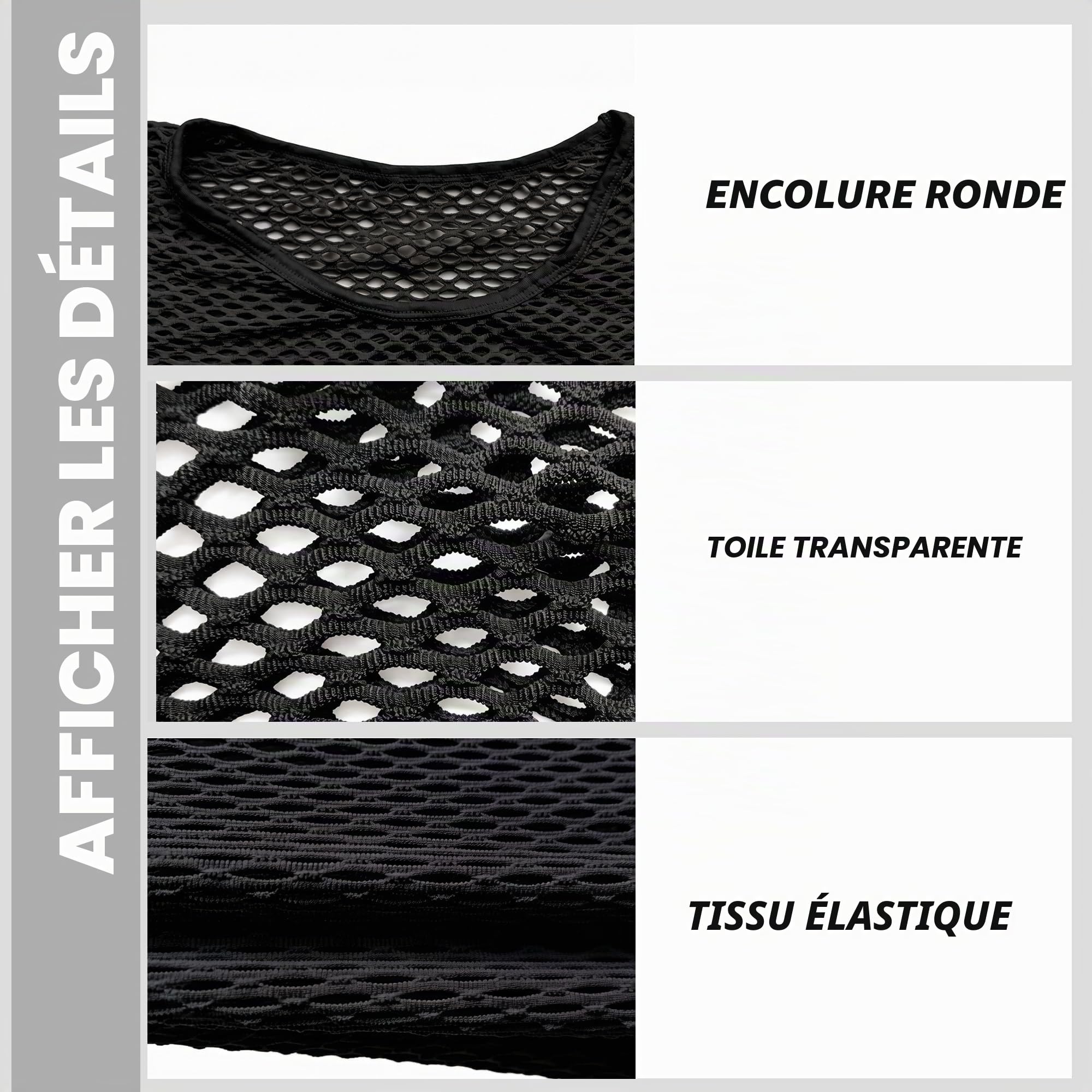 QiaTi Hommes T-Shirt à Manches Longues Transparent en résille pour Hommes Chemises Transparentes Maillot de Corps en Maille à Manches Longues