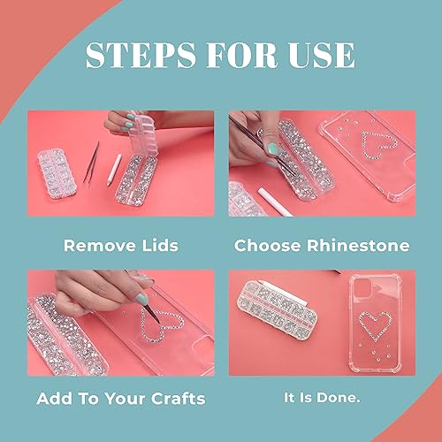 Miniatura 6 de Alourity Juego de 8250 diamantes de imitación en 8 tamaños diamantes de imitación de parte trasera plana para manualidades con 2 cajas de