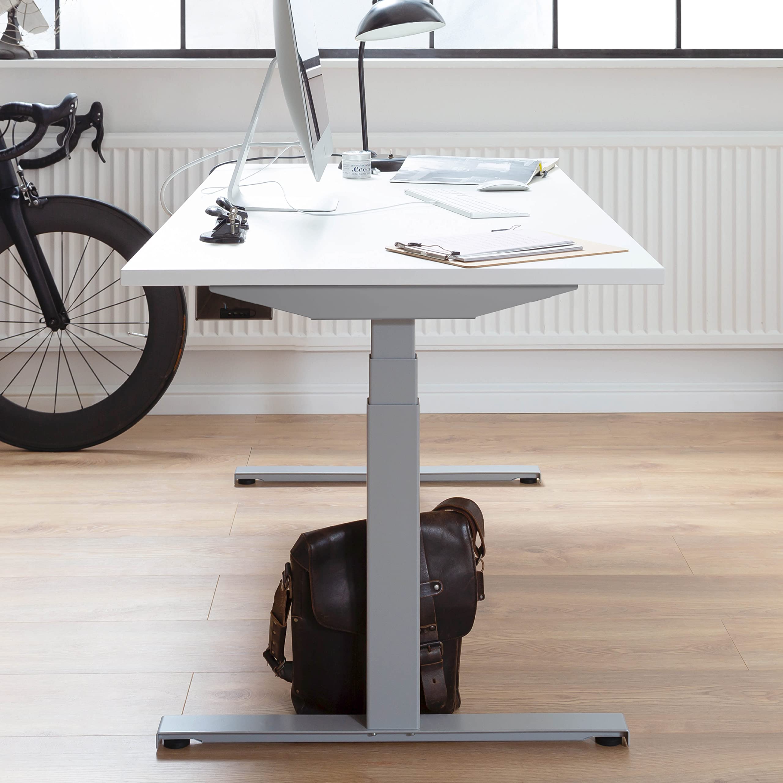 boho office® EASYDESK Line elektrisch stufenlos höhenverstellbarer Schreibtisch mit gratis APP-Steuerung, hochsensiblen Kollisionsschutz und Soft-Start/Stop – Easydesk Silber
