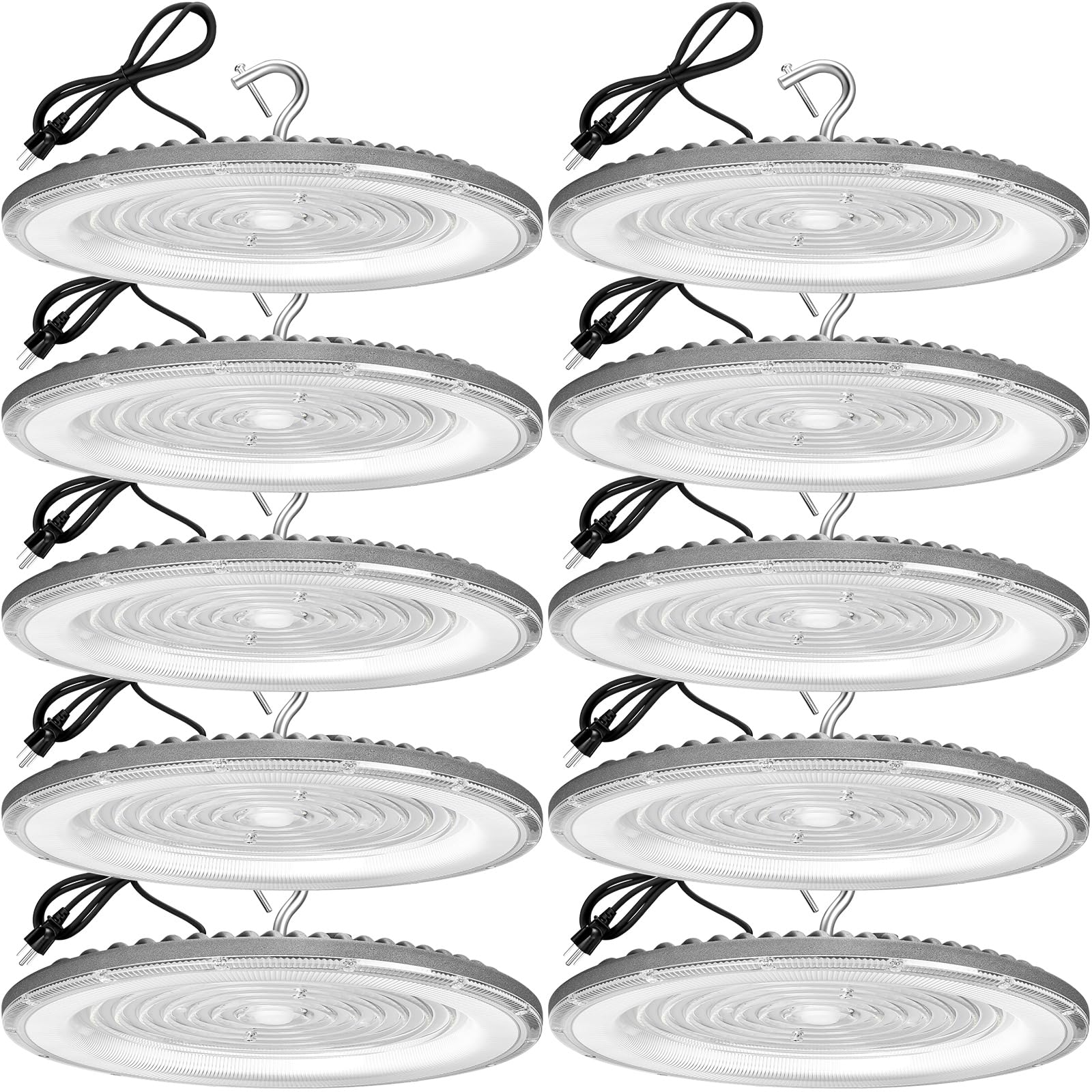 10 Pack 300W UFO Led High Bay Light,120VAC,5000K Daylight Commercial Bay Lighting,IP66 Waterproof,45050LM,1300W MH/HPS with Plug Area Light for Warehouse/Shop/Workshop/Barn/Gym/Factory