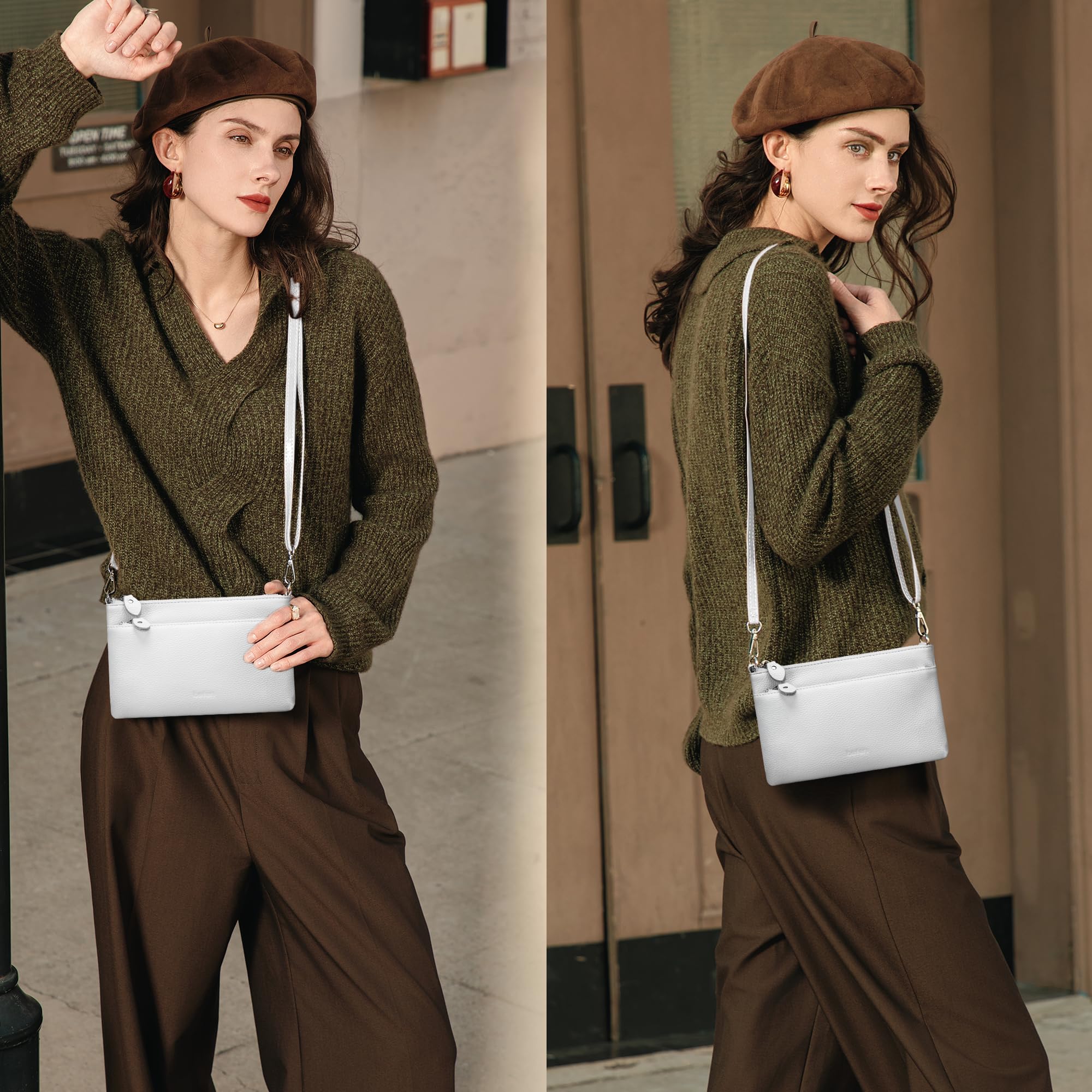 befen Echtleder Handtasche Klein Damen Clutch RFID-Blockierung Umhängetasche Leder Crossbody Bag Damen mit Handgelenkband & Verstellbar Schultergurt