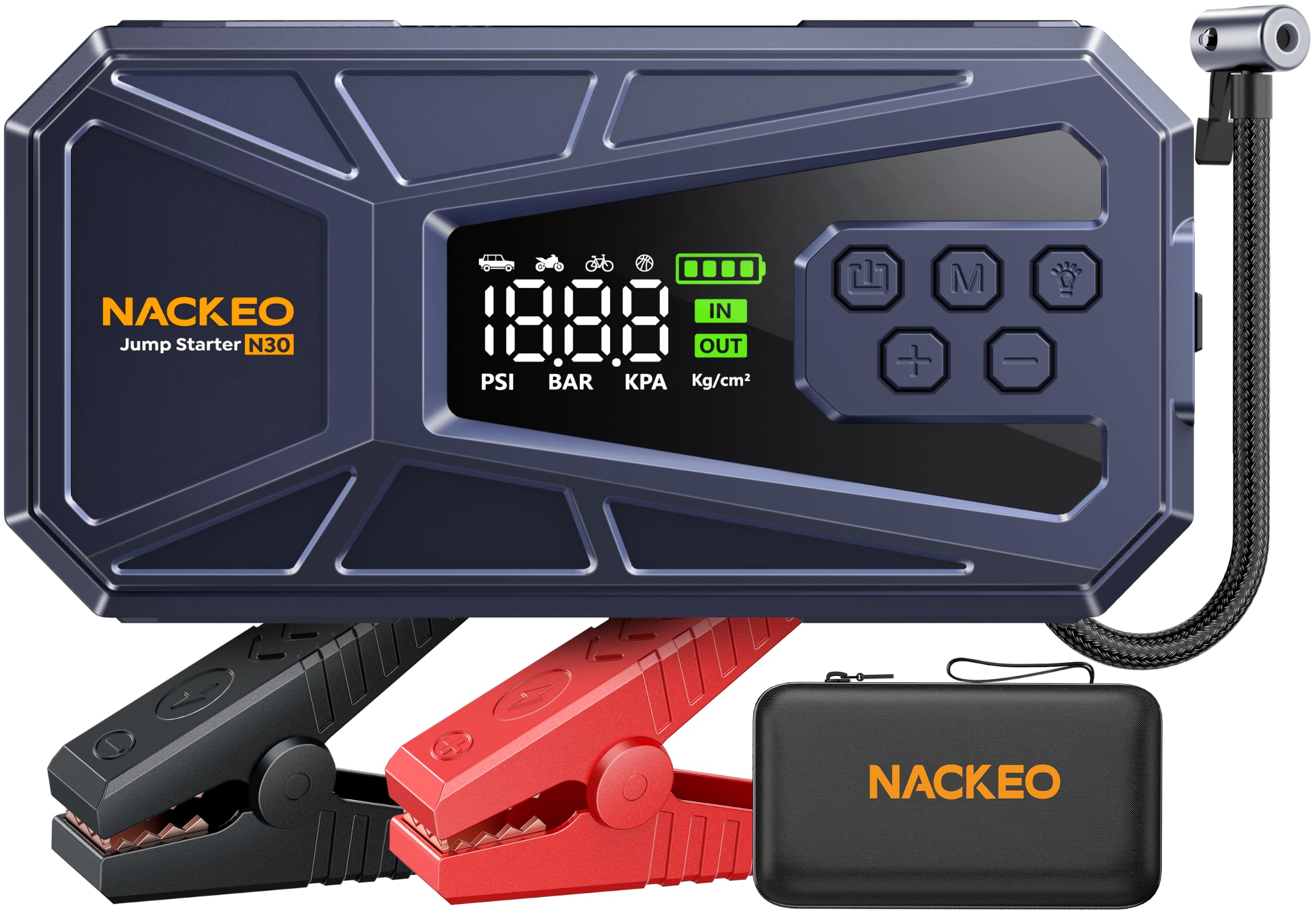 Arrancador de Baterías de Coche 8000A con Compresor 160 PSI, 12V Arrancador de Coches Portátil (Todo Gasolina o 12L Diésel), Arrancador de Coche con Linterna LED, Pantalla LCD y Carga Rápida