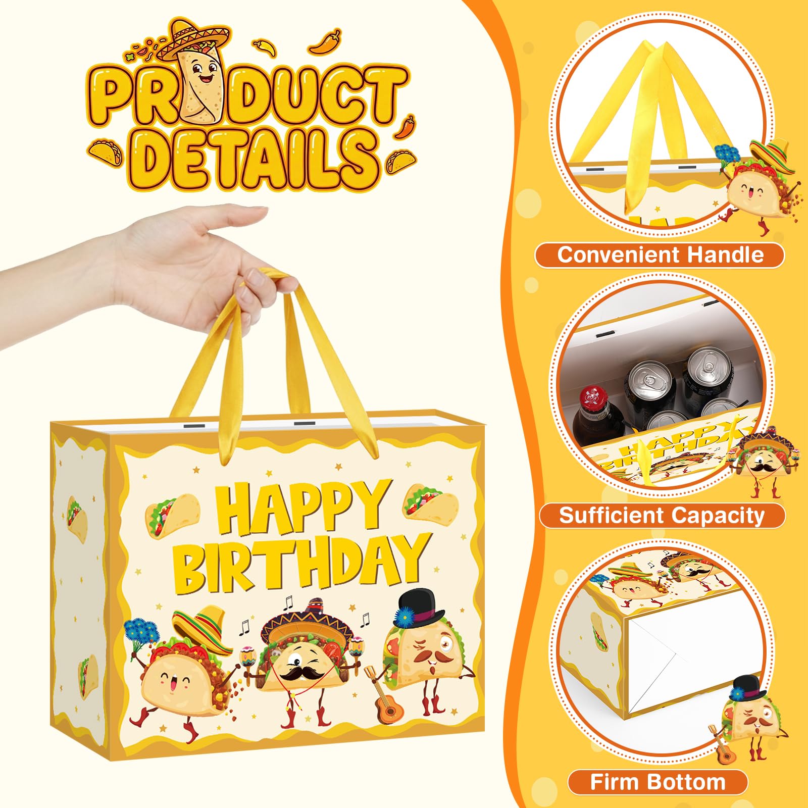 Funny Taco Birthday Gift Bag Cute Mexican Fiesta Birthday Wrapping Paper Gift Bag with Card and Tissue Paper for Kids Adults Taco Bout a Baby Baby Shower Bday Cinco de Mayo Celebration