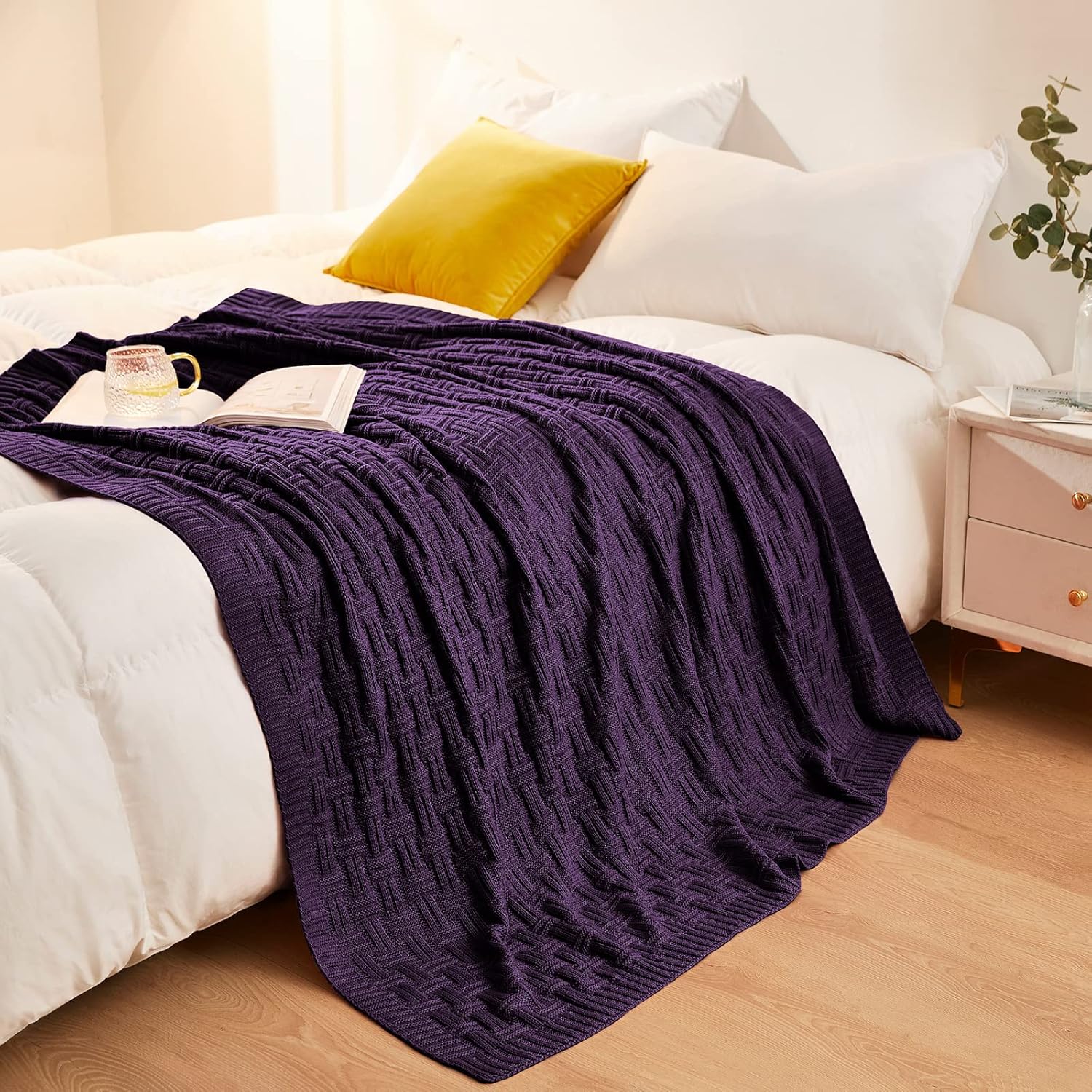 Aormenzy Soft Cozy Acrylic Throw Blanket, Cable Knit for Couch, Dark Purple (1.7lb) - Image 5