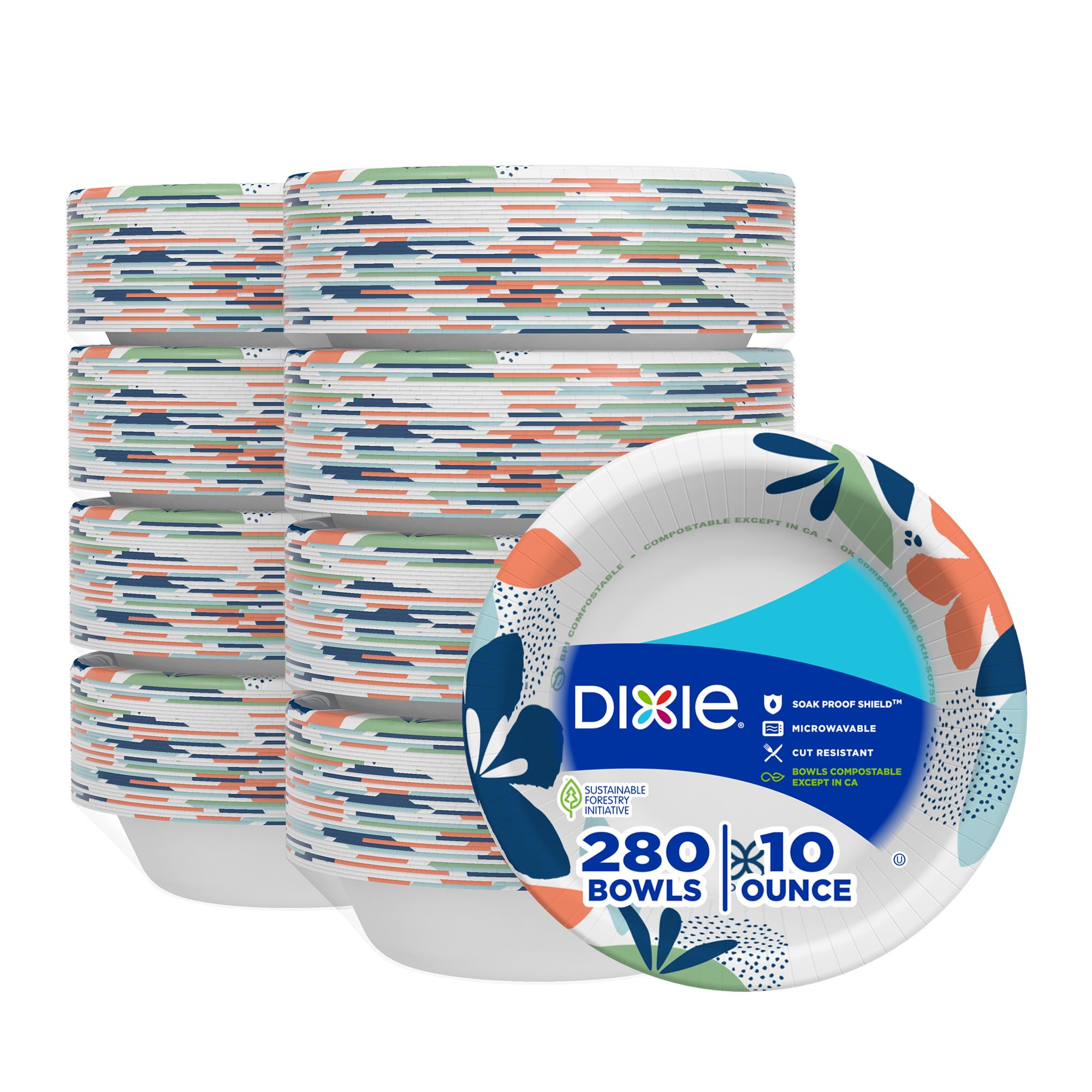 Dixie Small Paper Bowls, 10 Oz, 36 Count (Pack of 8), Microwave-Safe, Soak-Proof, Disposable Bowls Great for Snacks, Dessert, and Light Lunch Meals