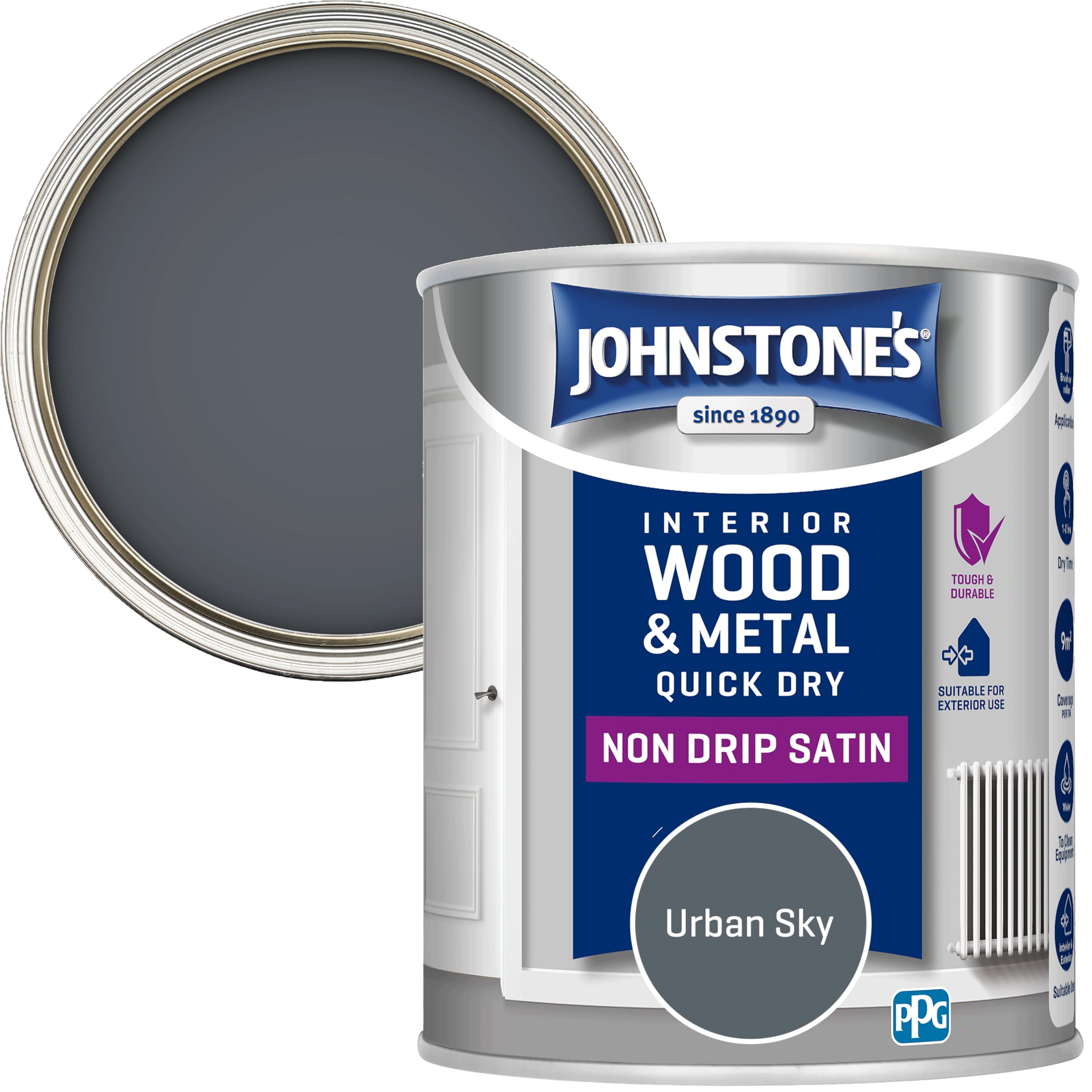 Johnstone's Wood & Metal Paint Satin Finish Urban Sky 750ml Water Based Quick