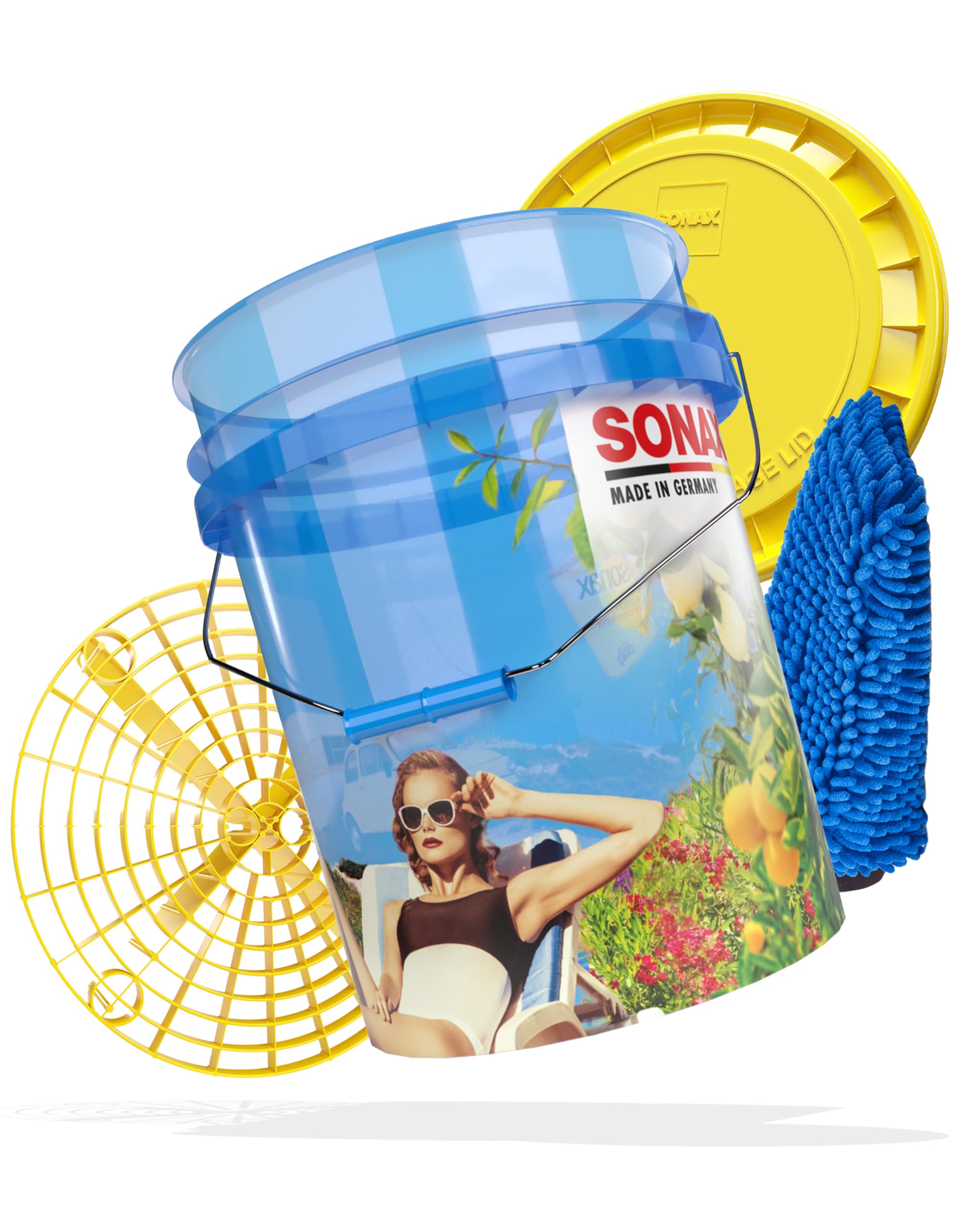 Autopflege Set: SONAX Auto Wascheimer mit Sieb und Deckel + Waschhandschuh | 19l Autowäsche Eimer & Einsatz