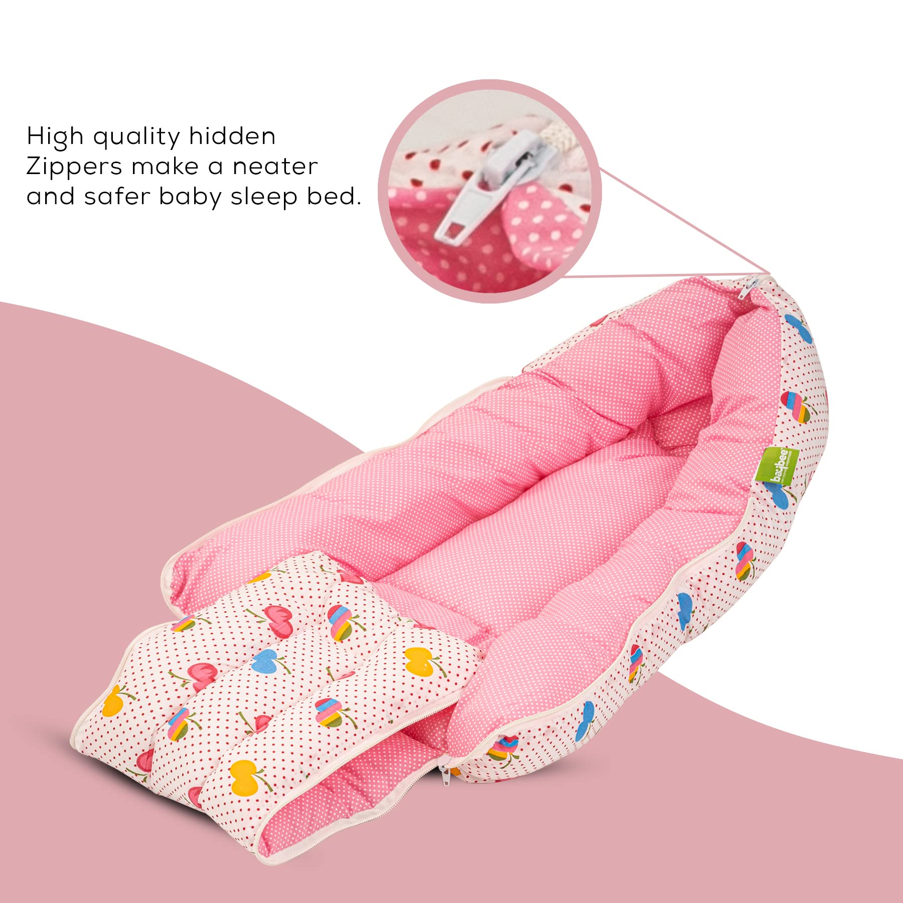 BAYBEE Carry Bed for New Born,Portable & Cozy Baby Nest, Ultra Soft Cotton, Padded Side Bolsters,Daily Travel Companion for 0-6 Months (Pink) 1