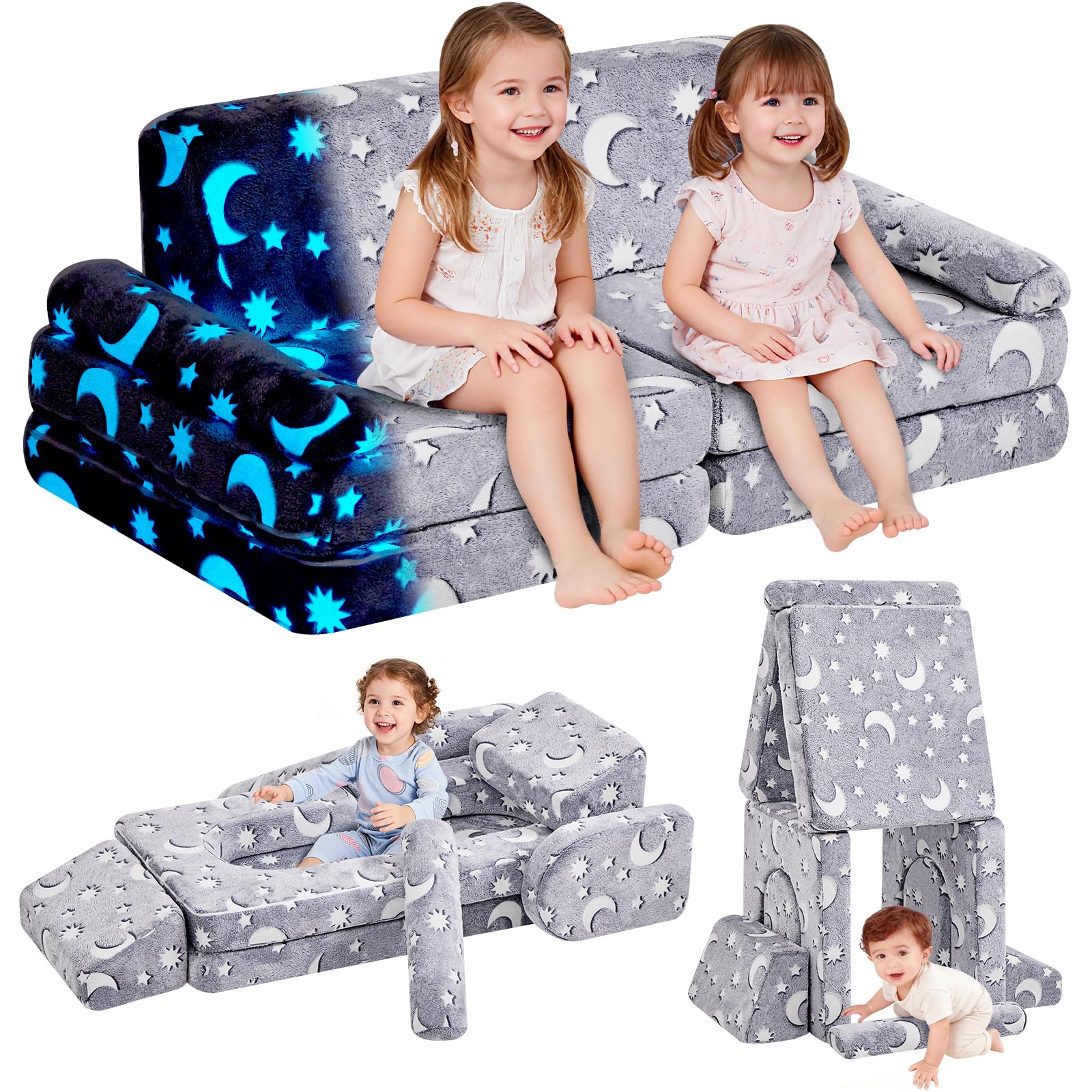 IFNOW Modular Kids Play Couch,Toddler Couch Kids Sofa,Child Sectional Sofa,Bedroom and Playroom Furniture for Toddlers,Convertible Foam and Floor Cushion for Boys and Girls,Glow in The Dark,Star