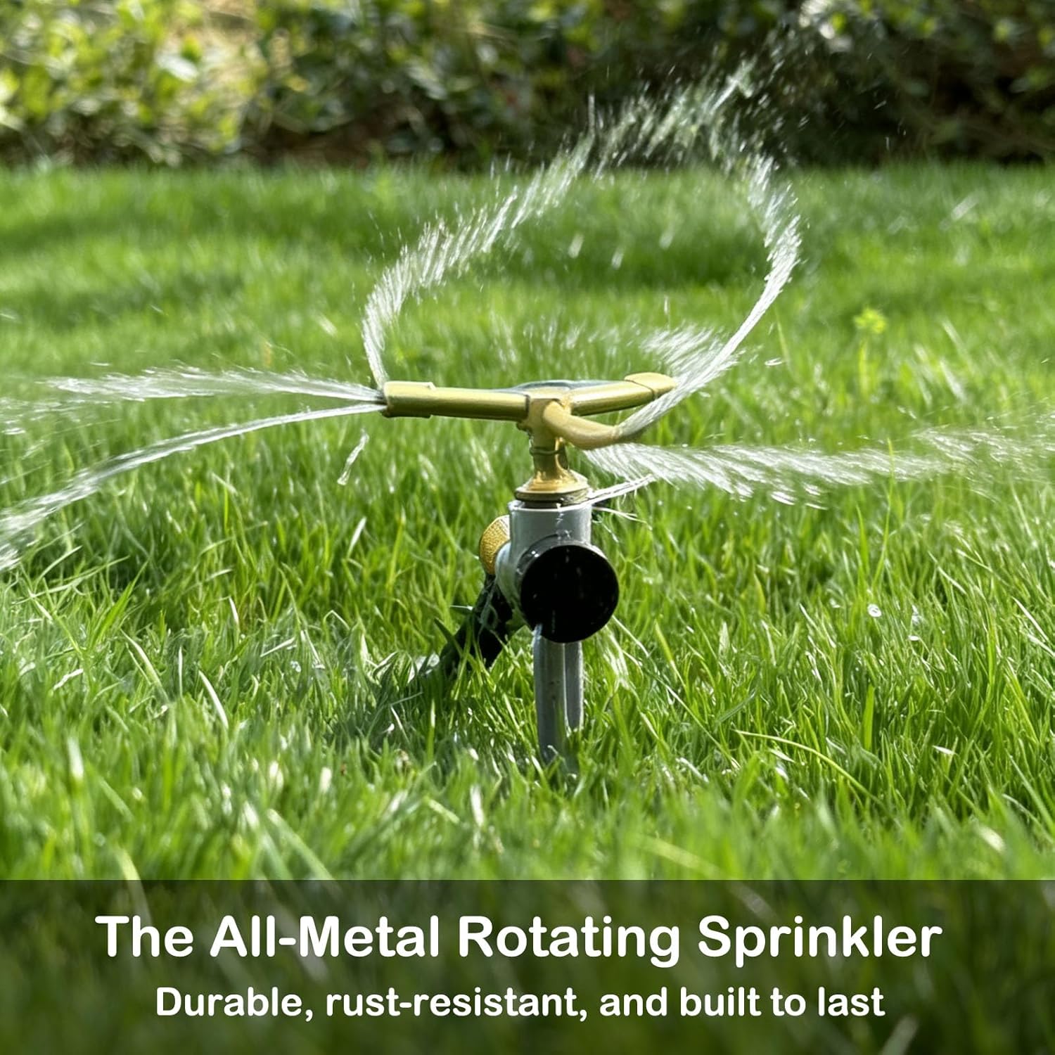 [2 Pack] TEIENNA 3-Arm Brass Sprinkler with Metal Spike Base, 360 Degree Automatic Rotary Lawn Sprinkler System for Garden Plant, Flower Bed and Yard Watering, Large Area Coverage Irrigation