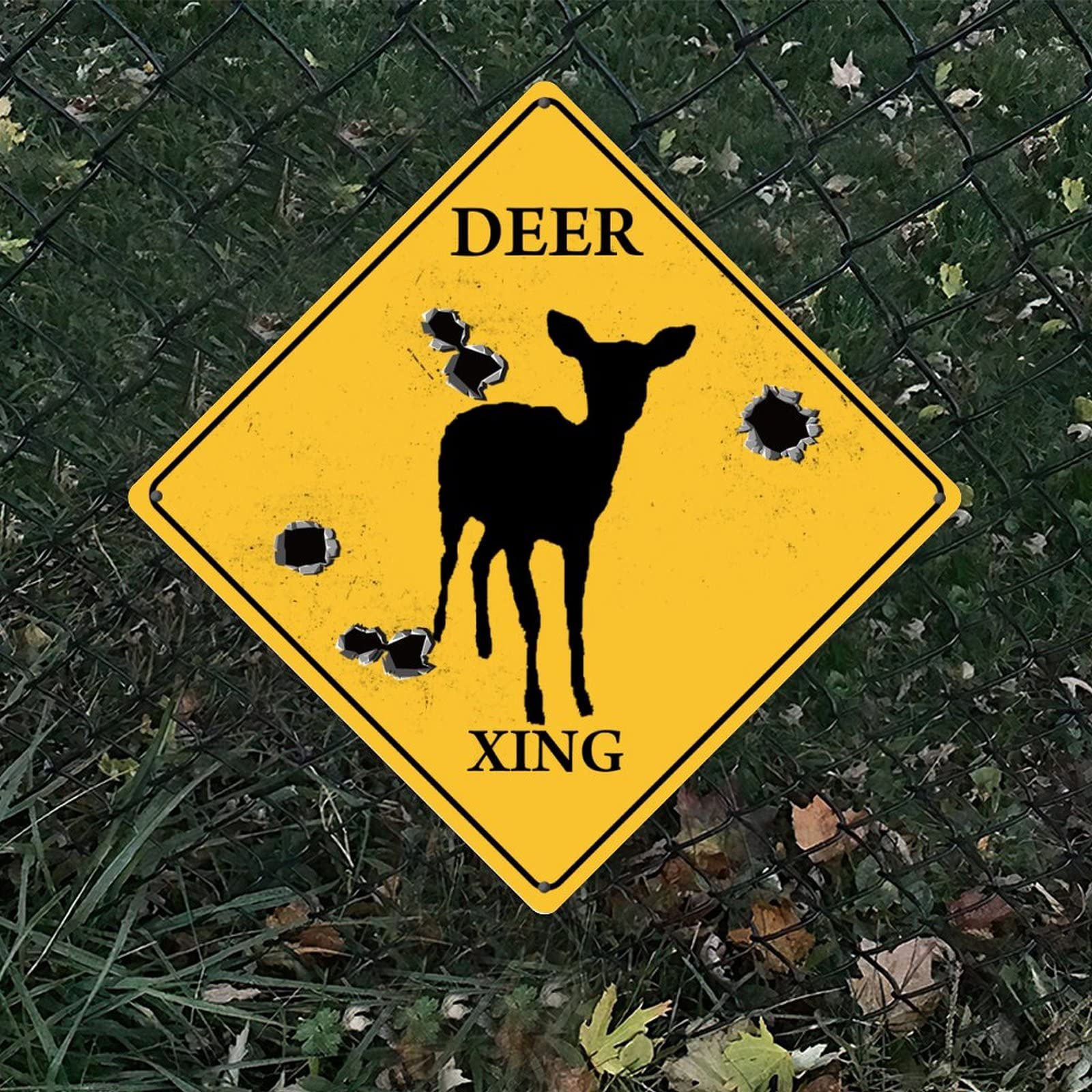 Caution Deer Xing Targa in metallo con cervo che attraversa il segnale di avvertimento retrò retrò strada stradale cartello a forma di diamante in alluminio per prato fattoria uomo grotta 30 cm