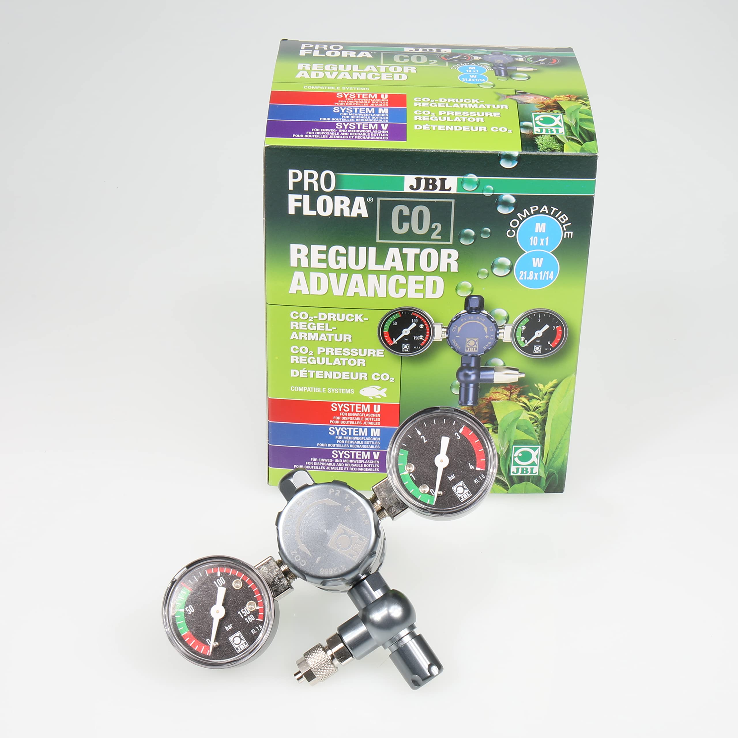 JBL PROFLORA ADVANCED regulator emisji CO2, zawór sterujący ciśnieniem do systemów nawożenia CO2, z 2 manometrami
