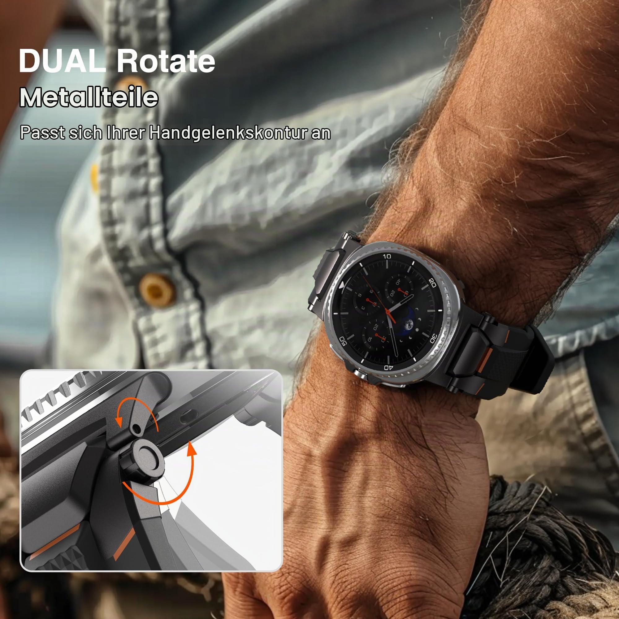 ULTIMAL Armband Kompatibel mit Samsung Galaxy Watch 9/8 40mm/44mm, 8 Classic 46mm, Robustes Premium TPU & Metall Sportarmband für Herren