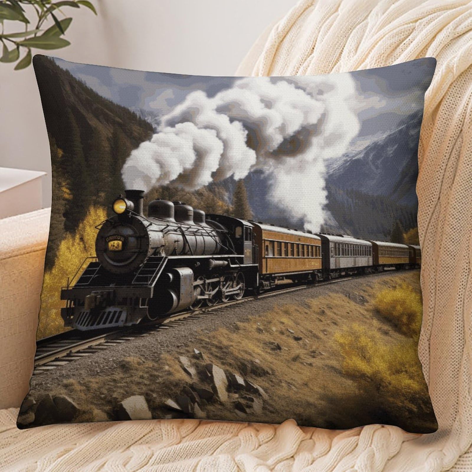 Fekiloot Style Steam Locomotive Train Pillowcase Pillow Sham Pillow Case