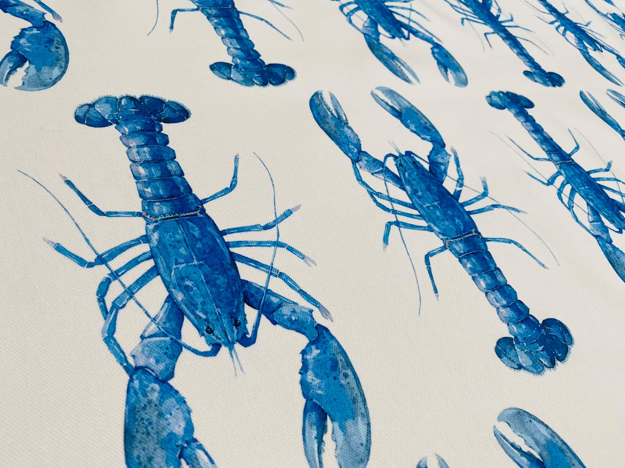 Blue Lobster Print Fabric Curtains Upholstery Dress Material Nautical Marine - 140cm Wide White Canvas (Per Metre)
