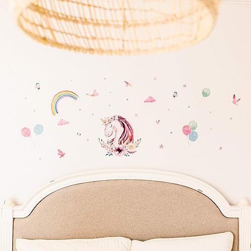 Miniatura 3 de 3 hojas de decoración de pared para dormitorio, calcomanías de unicornio para habitación de niñas, calcomanías de pared de unicornio para