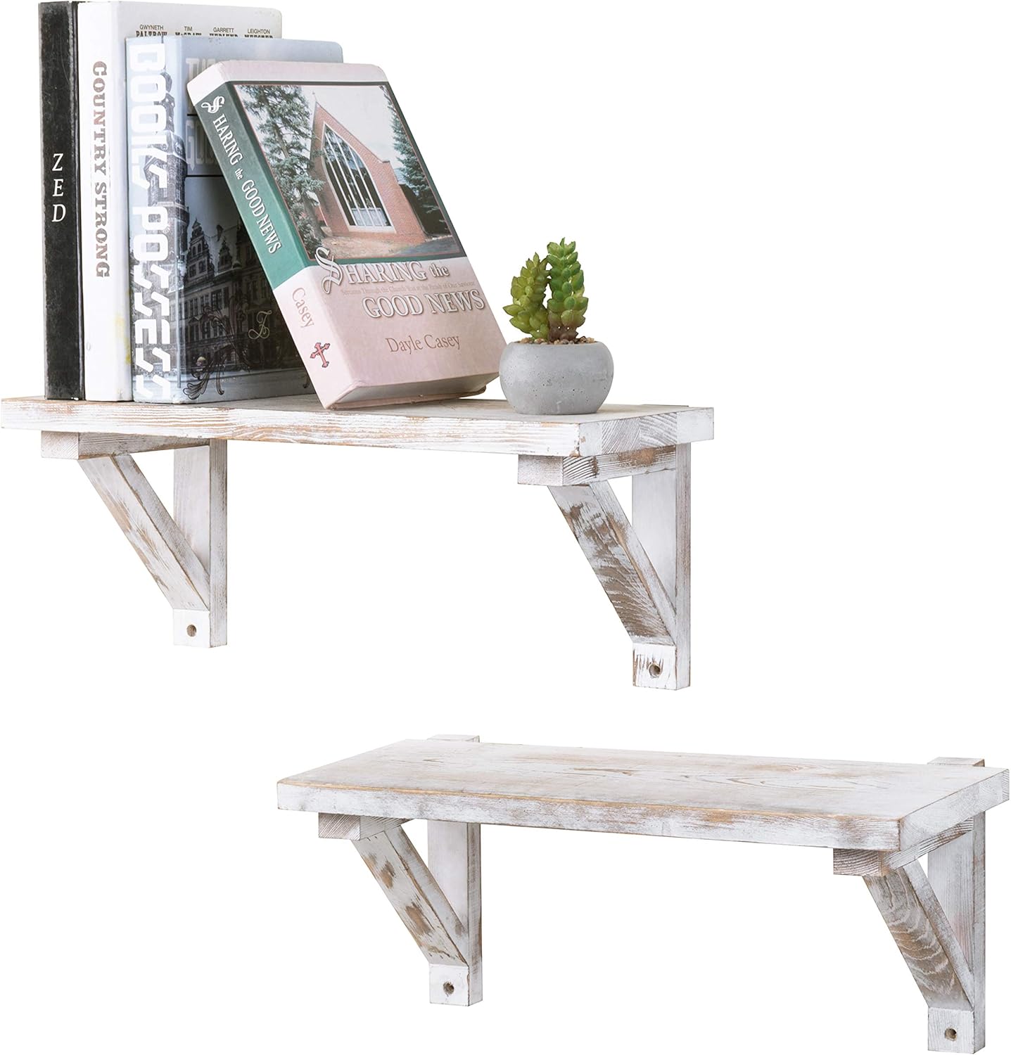 MyGift Whitewashed Wood Semi Circle Floating Shelves with Metal Pipe