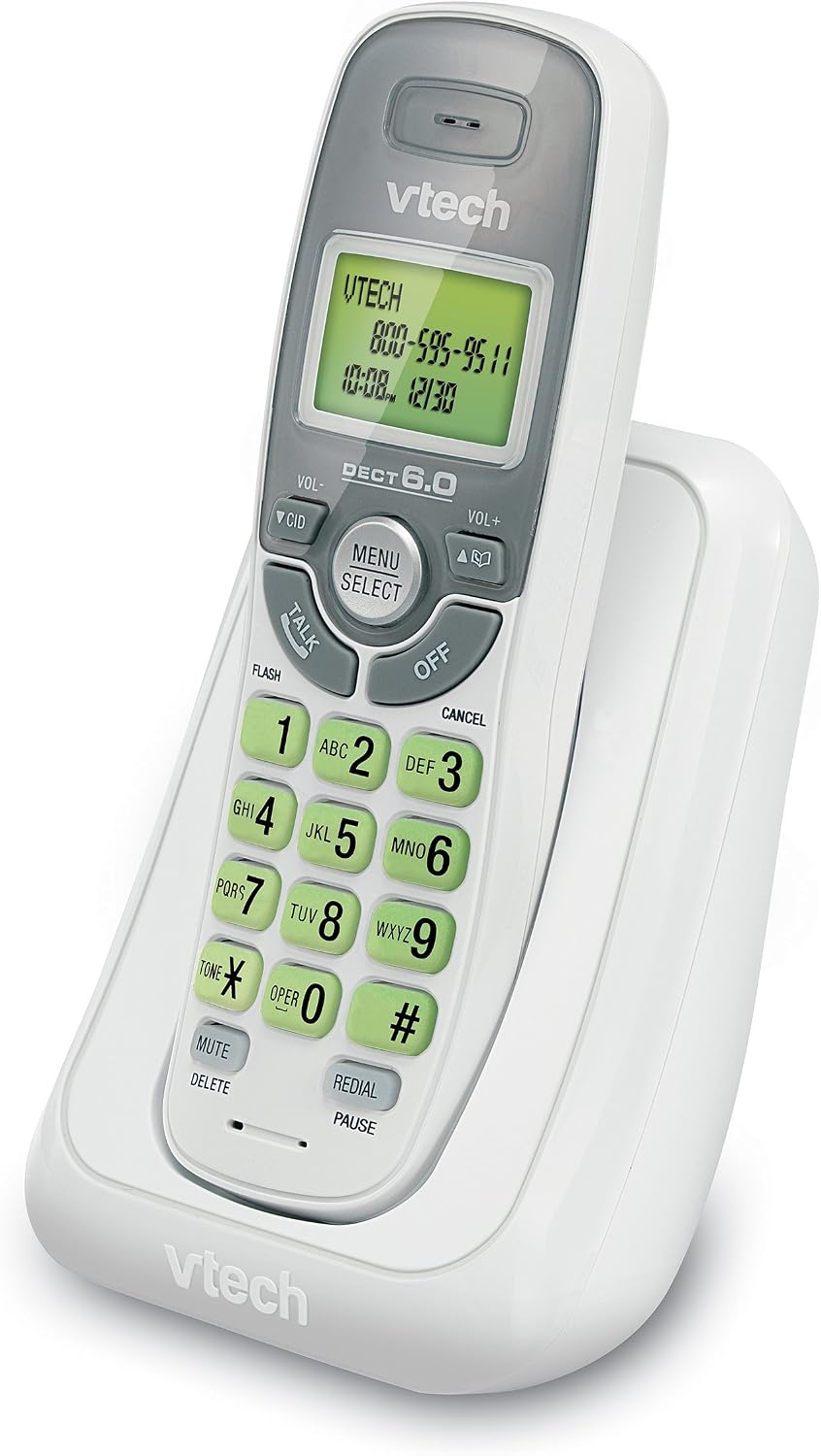 VTech CS6114 DECT 6.0 Cordless Phone with Caller ID/Call Waiting, White/Grey with 1 Handset (Renewed)