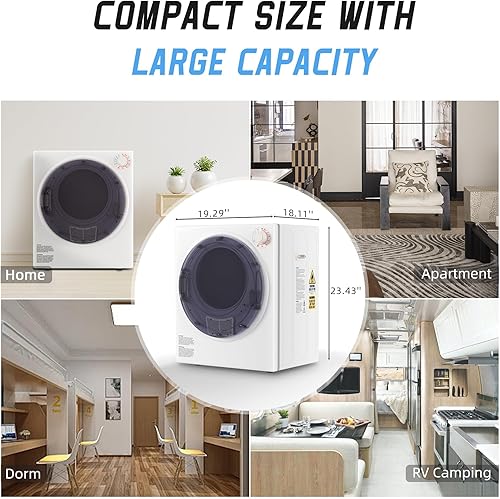 Miniatura 3 de Elevon Secadora de ropa portátil de 800 W, secadora eléctrica de 2.6 pies cúbicos para lavandería con bañera de acero inoxidable para apartamentos,