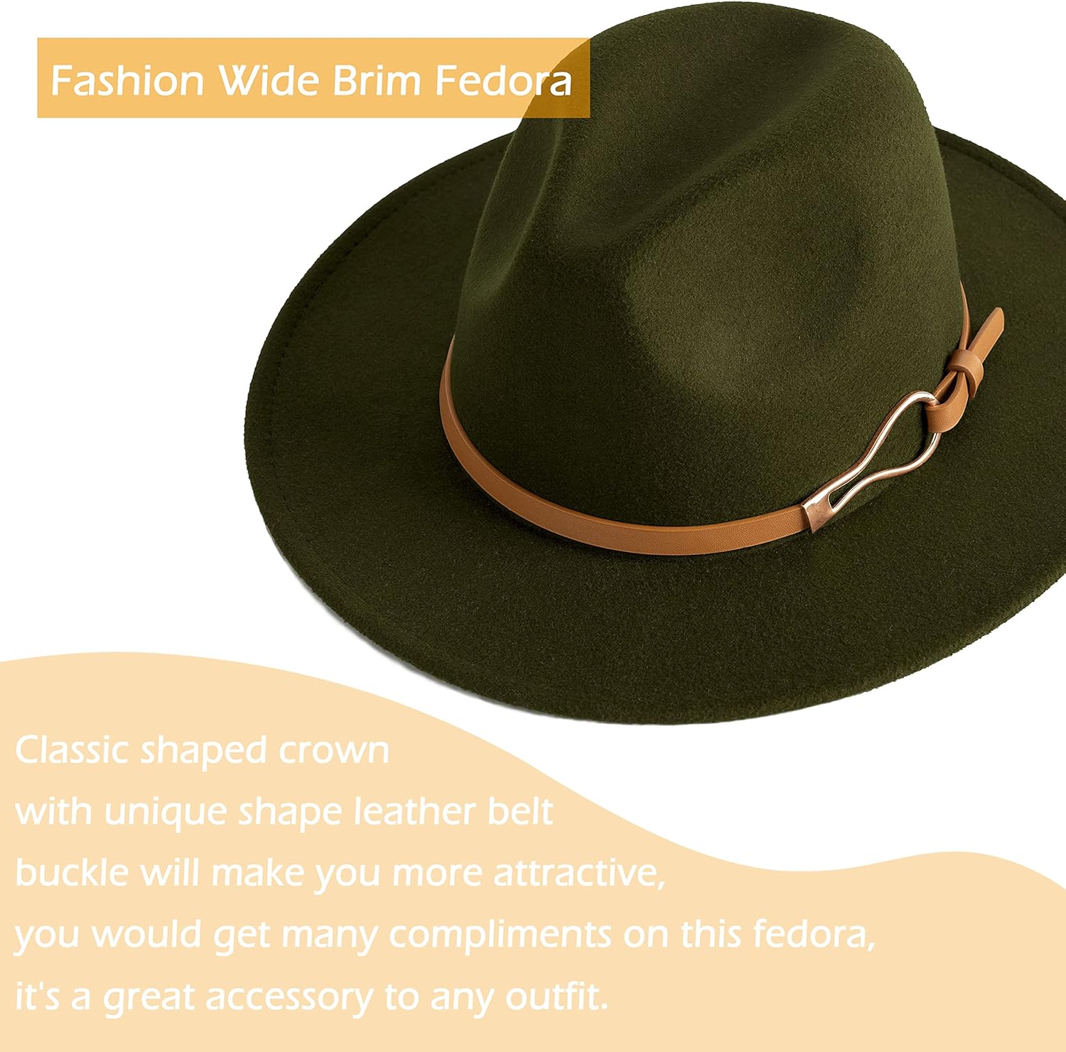 Fashion Women Wide Brim Fedora Floppy Panama Hat with Belt Buckle - Image 2