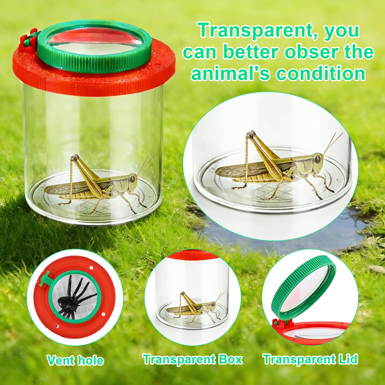 Becherlupen für Kinder,2 Stück Insektenfänger,Becherlupen für Kinder Lupenbecher Insektenfänger,mit Schmetterlingsfangnetz,Pinzette,Kleinkindspielzeug für Outdoor Wissenschaft Natur Erkundung