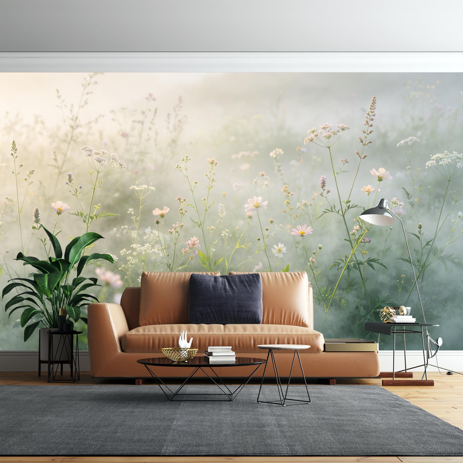 Mural Mural Panoramique 3D, Papier Peint Forêt Brumeuse Autocollant 180X120Cm(Wxh) Vinyle Étanche Amovible Revêtement Mural Autocollant pour Chambre Salon Décoration Murale Murale Forê