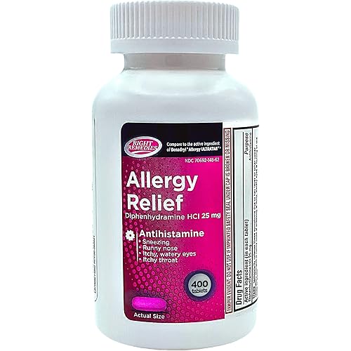 Allergy Relief Antihistamine, Diphenhydramine HCl 25mg, Generic Benadryl Ultratabs, Relieves Seasonal Indoor or Outdoor Upper Respiratory Allergies, 400 Count