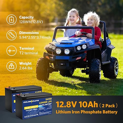 Miniatura 2 de GOLDENMATE Batería de litio LiFePO4 de 12 V 10 Ah (2 paquetes), más de 5000 ciclos profundos, batería de fosfato de hierro de litio, BMS integrado,
