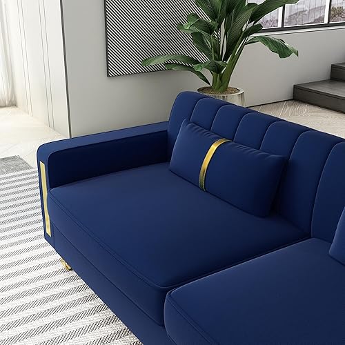Miniatura 5 de Sofá moderno de terciopelo de 86 pulgadas, sofá modular grande con patas doradas para 3-4 personas, asiento profundo tapizado, sofá biplaza para