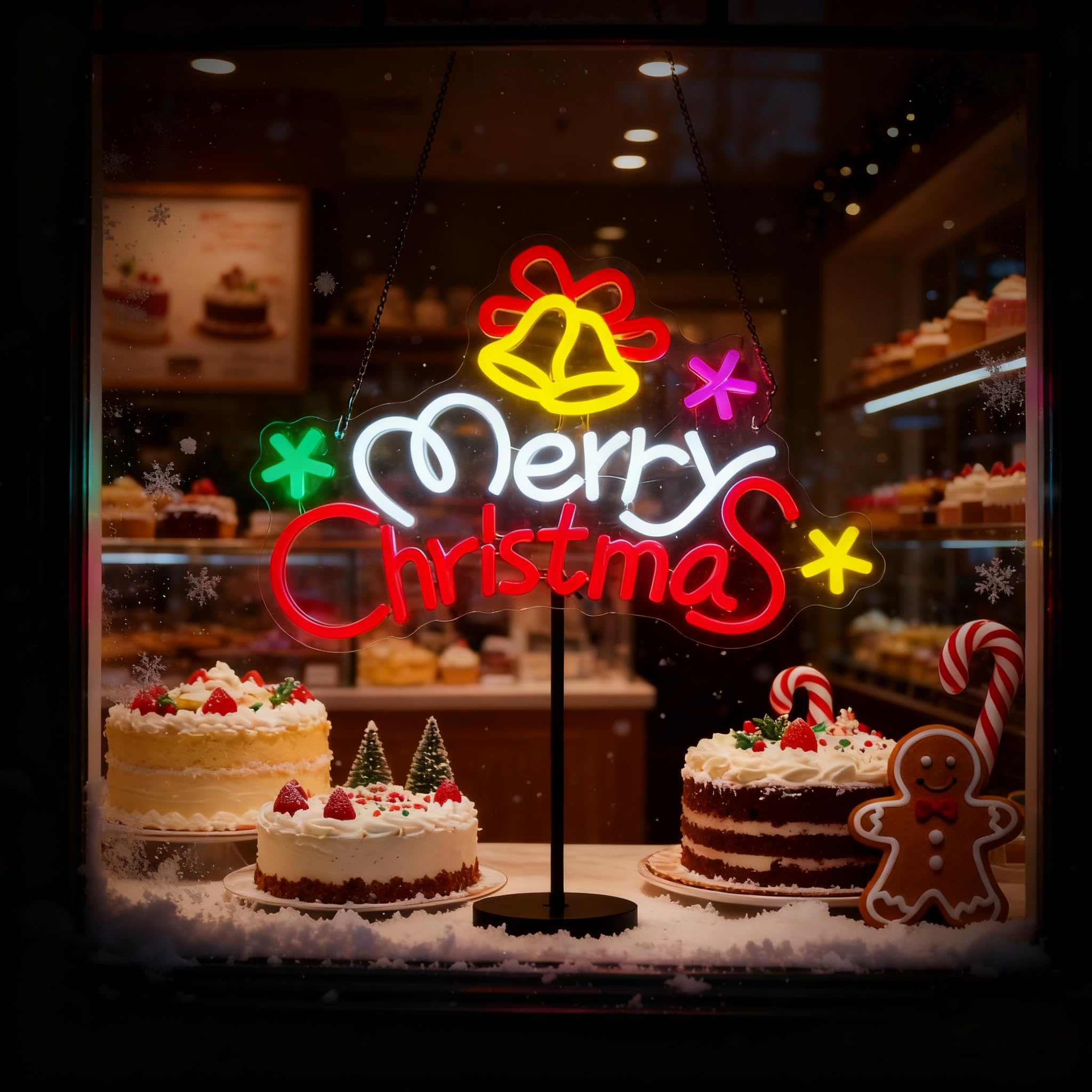 Letrero de neón de Navidad regulable con campanas de Navidad, letrero de luz LED de neón para fiesta, hogar, puerta de tienda, ventana, bar, vacaciones, festival, decoración de pared, regalo