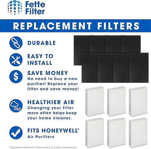 Miniatura 3 de Fette Filter Juego - Filtro HEPA para purificador de aire Honeywell HPA300, HPA304, HPA8350, HPA5350, HPA5300B. 6 Hepa + 8 prefiltros