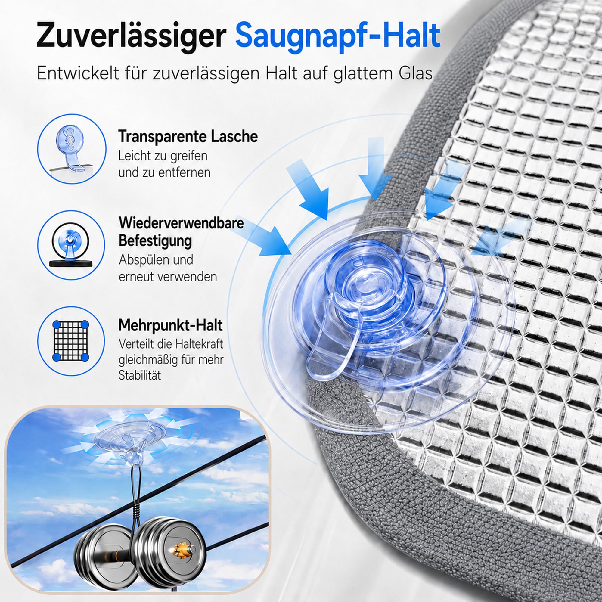 8mm Thermo Verdunkelung Fenster mit Saugnäpfen Hitzeschutz
