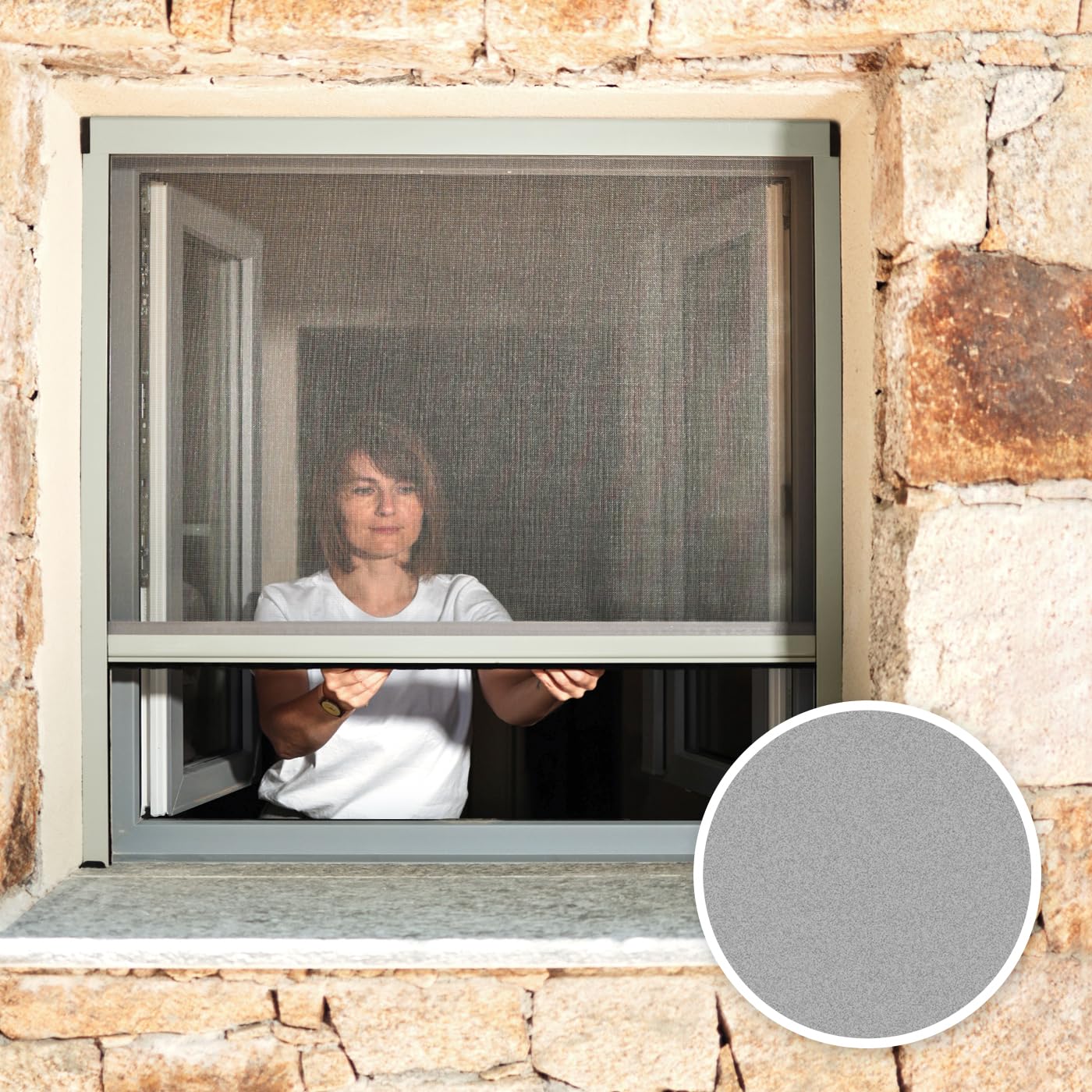 Avosdim Insektenschutz-Rollo für Fenster, Aluminium, Luxe, 160 x 100 cm, zuschneidbar, Grau strukturiert, 7038, Schutz gegen Insekten