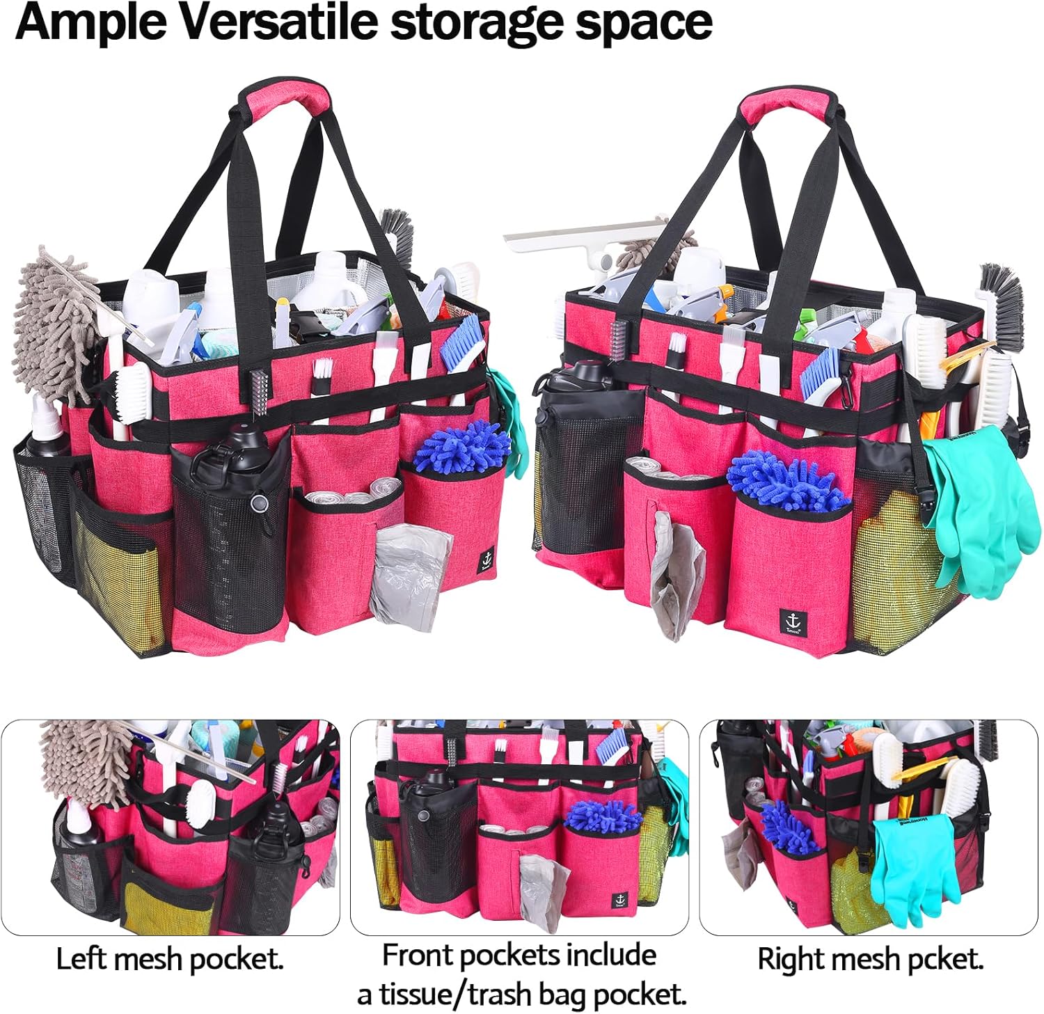 Extra Large Rolling Cleaning Caddy Bag with Detachable, Foldable Trolley Portable Cleaning Cart for Housekeeping Cleaning Caddy with Adjustable Shoulder Strap and Multiple Storage Pockets